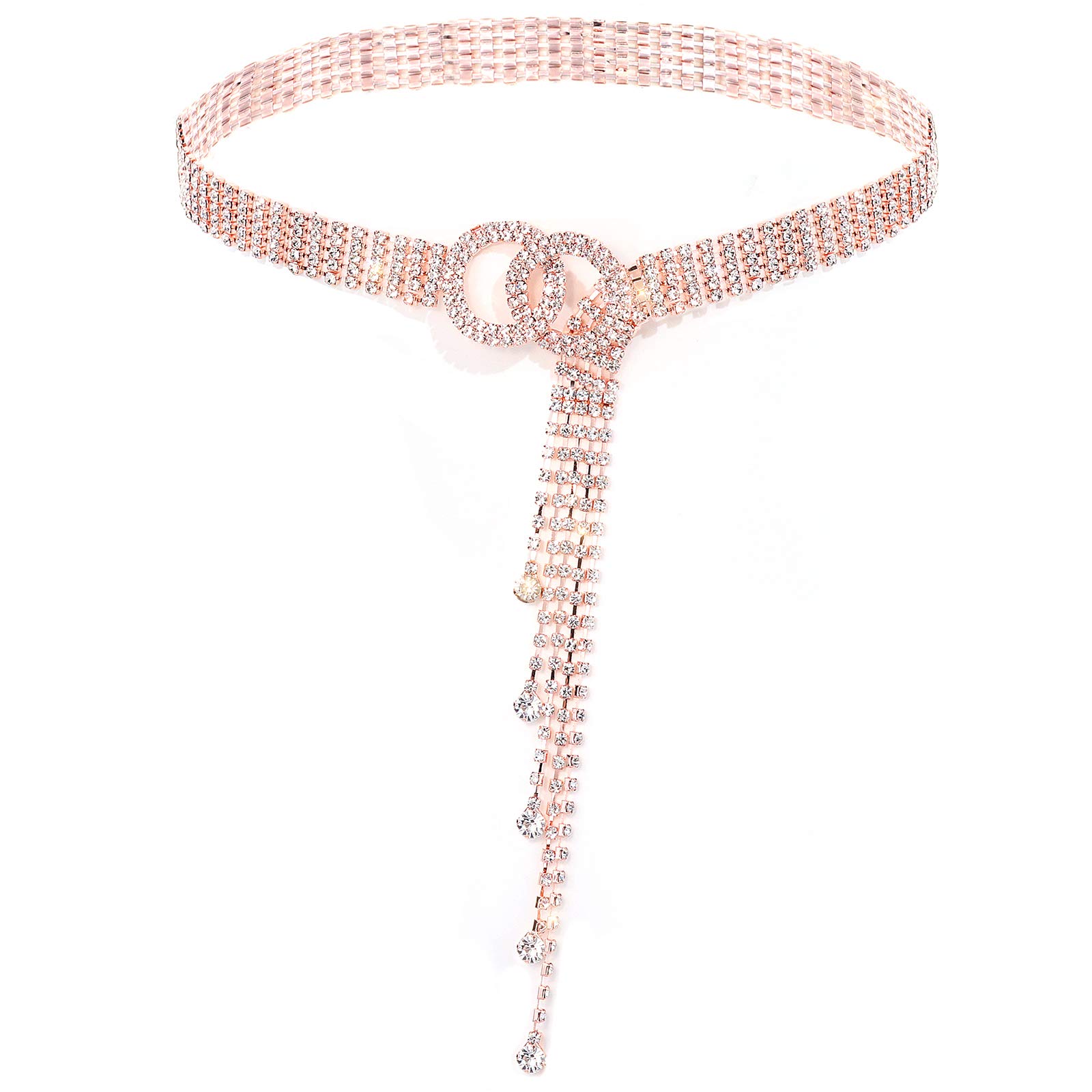 YooAi Women's Rhinestone Crystal Waist Belt - Elegant O-Ring Chain Belt for Dresses & Evening Wear | Perfect for Weddings, Parties & Formal Occasions