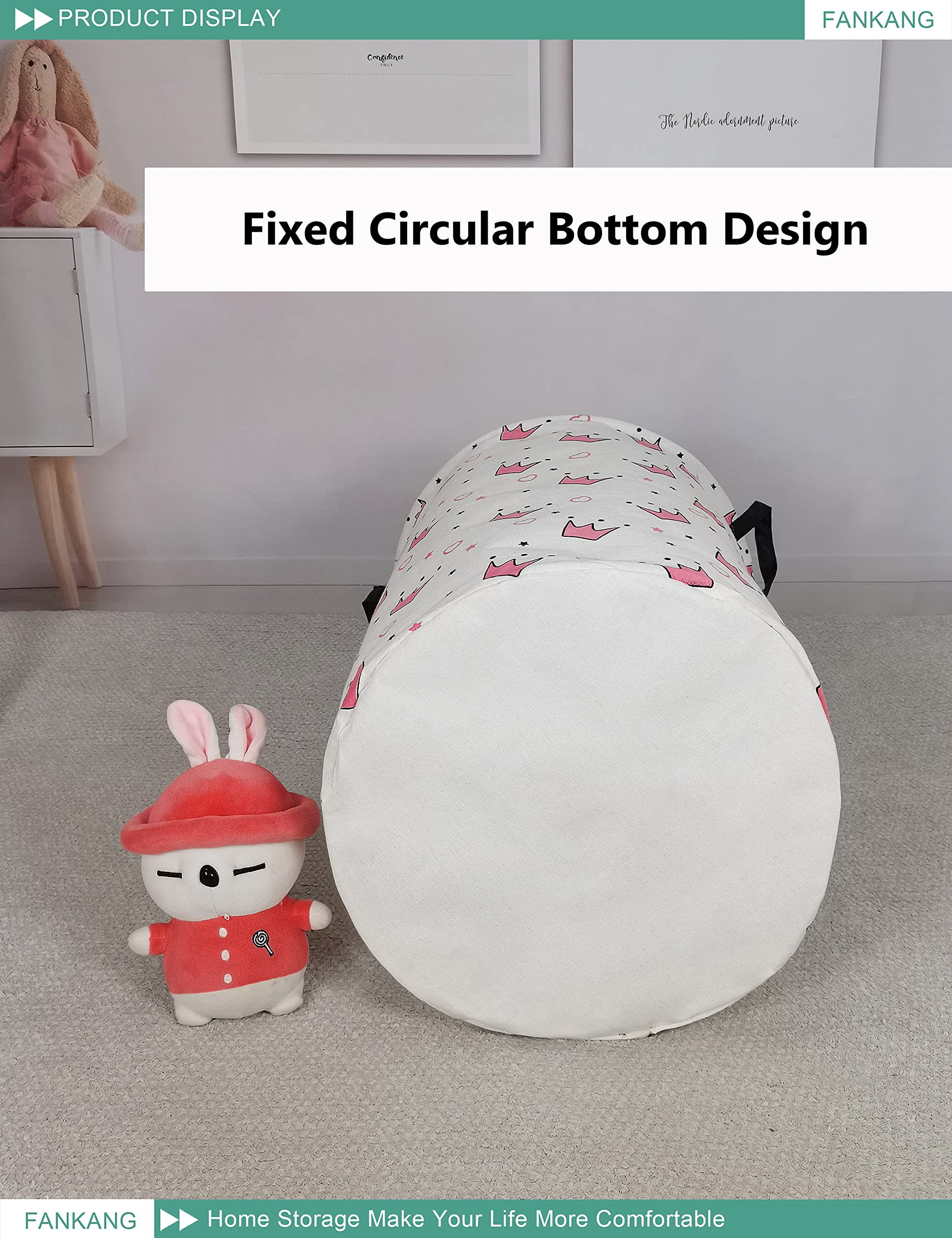 FANKANG Foldable Waterproof Storage Basket with PE Coating - Large Canvas Laundry Hamper for Kids, Boys & Girls | Perfect for Nursery, Bedroom, Office, Clothes & Toys Organization (Pink Crowns Design) - Ideal for Home Storage, Baby Room Decor & Space-Saving Solutions