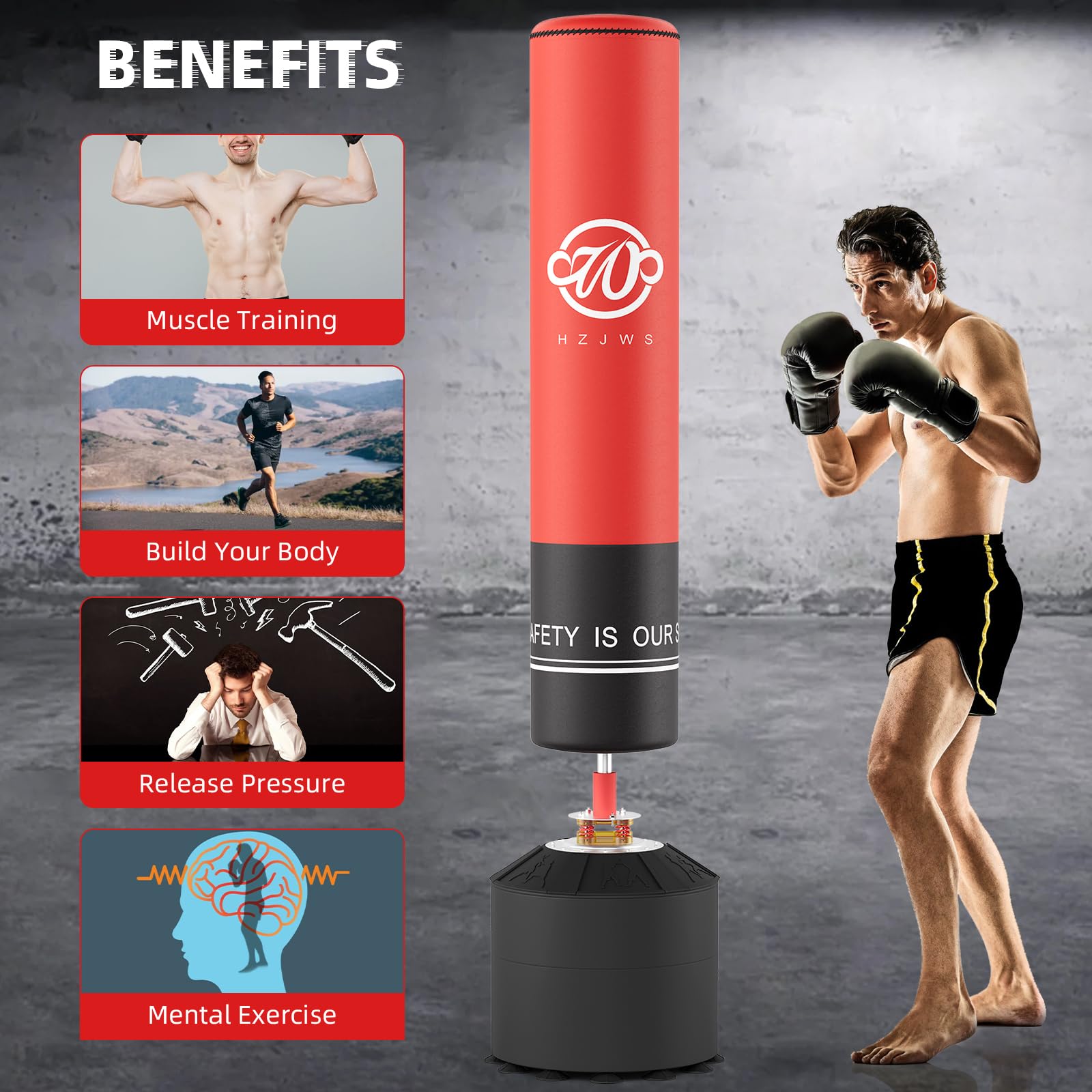 Freestanding Punching Bag with Stand - Heavy Duty Boxing Bag for Adults & Kids, Kickboxing Training for Fitness at Home - Perfect for Home Gym, Martial Arts & Cardio Workouts