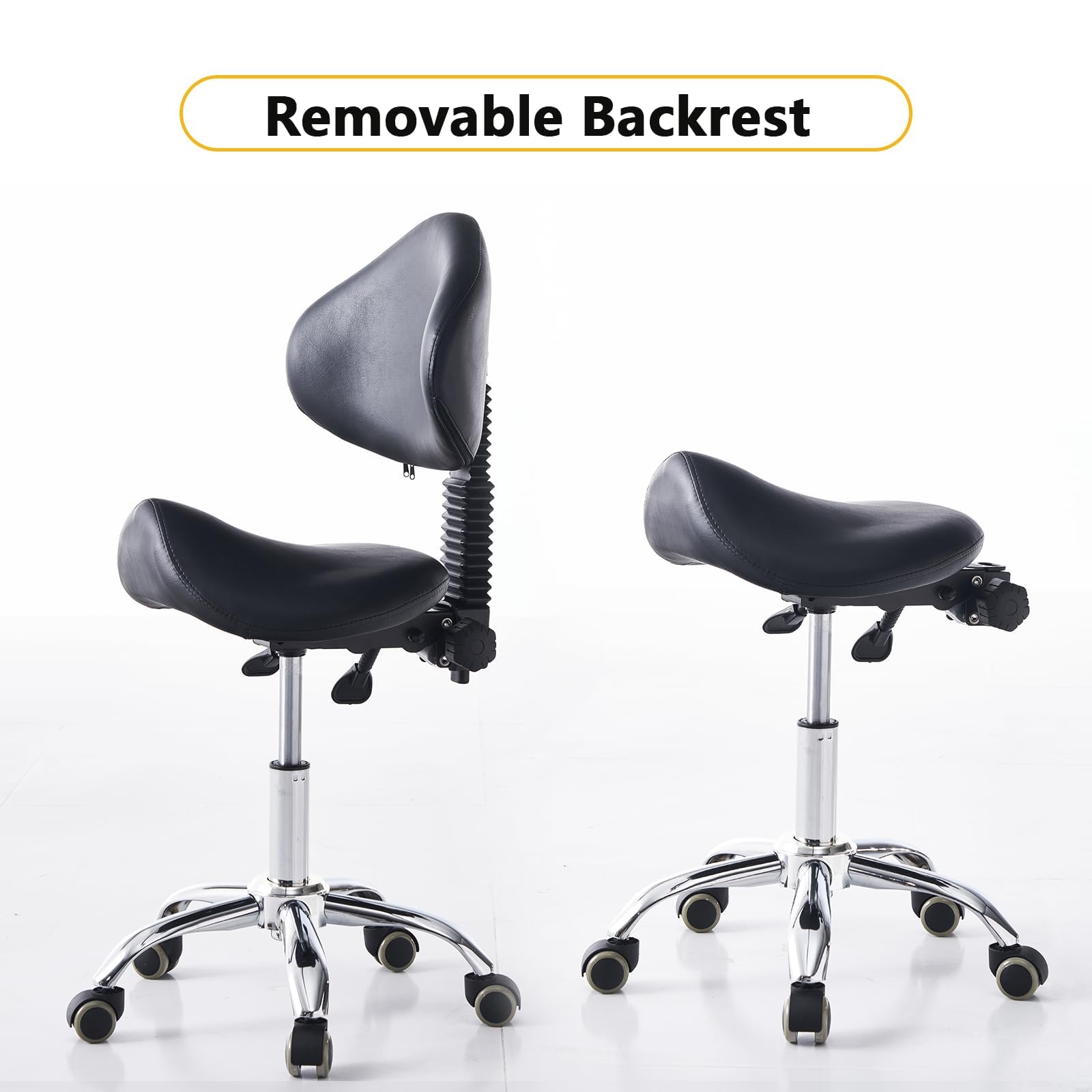 Ergonomic Rolling Saddle Stool with Wheels - Adjustable Hydraulic Stool for Lash, Nail Art, Tattoo, Dentist, Clinic, Salon & Spa - Perfect for Massage, Facial, Office & Home Use (Black)