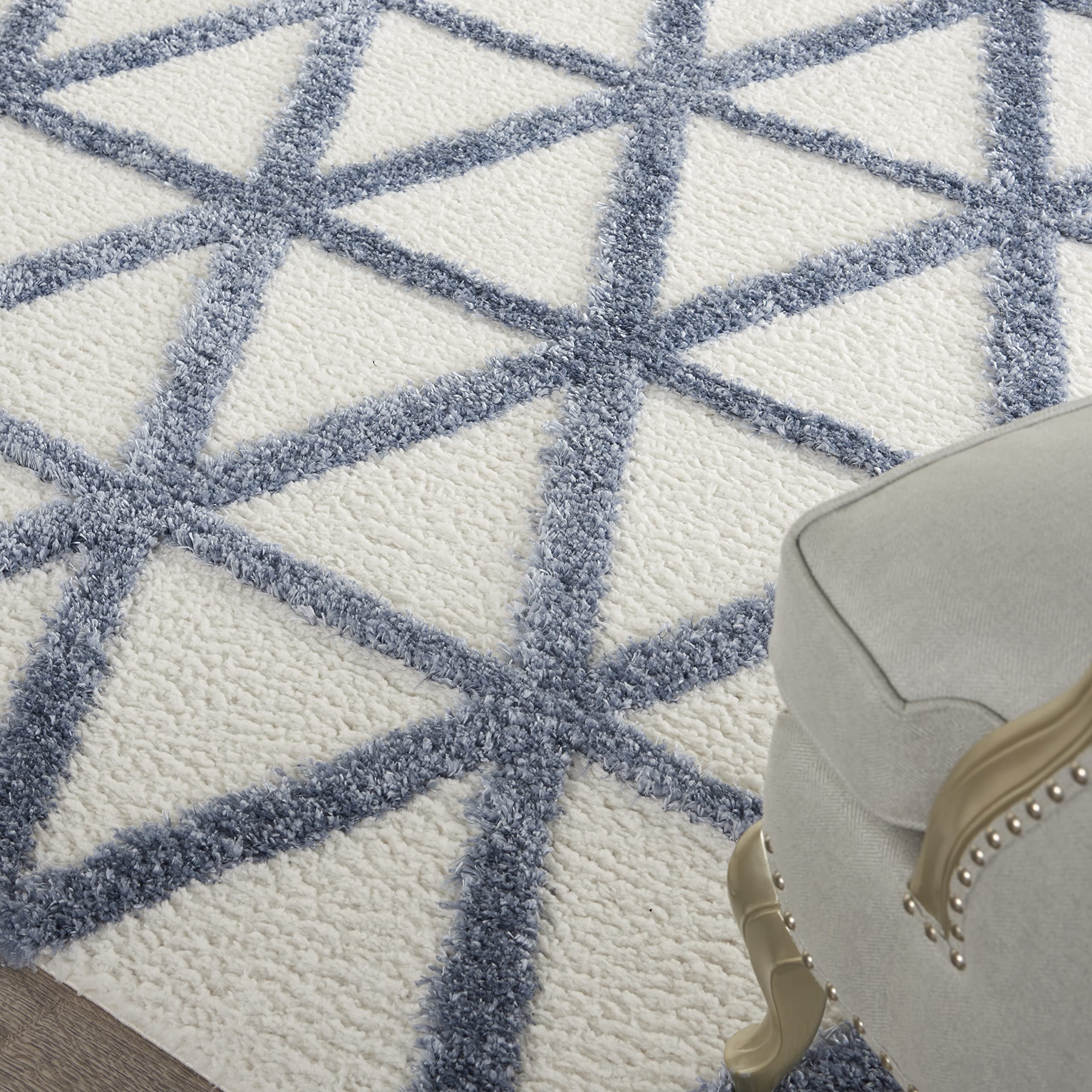 Nourison Melfi Modern Ivory Blue 8x10 Area Rug - Easy Clean, Non-Shedding, Stain Resistant for Living Room, Bedroom, Dining Room & Kitchen | Soft & Durable Home Decor for High Traffic Areas