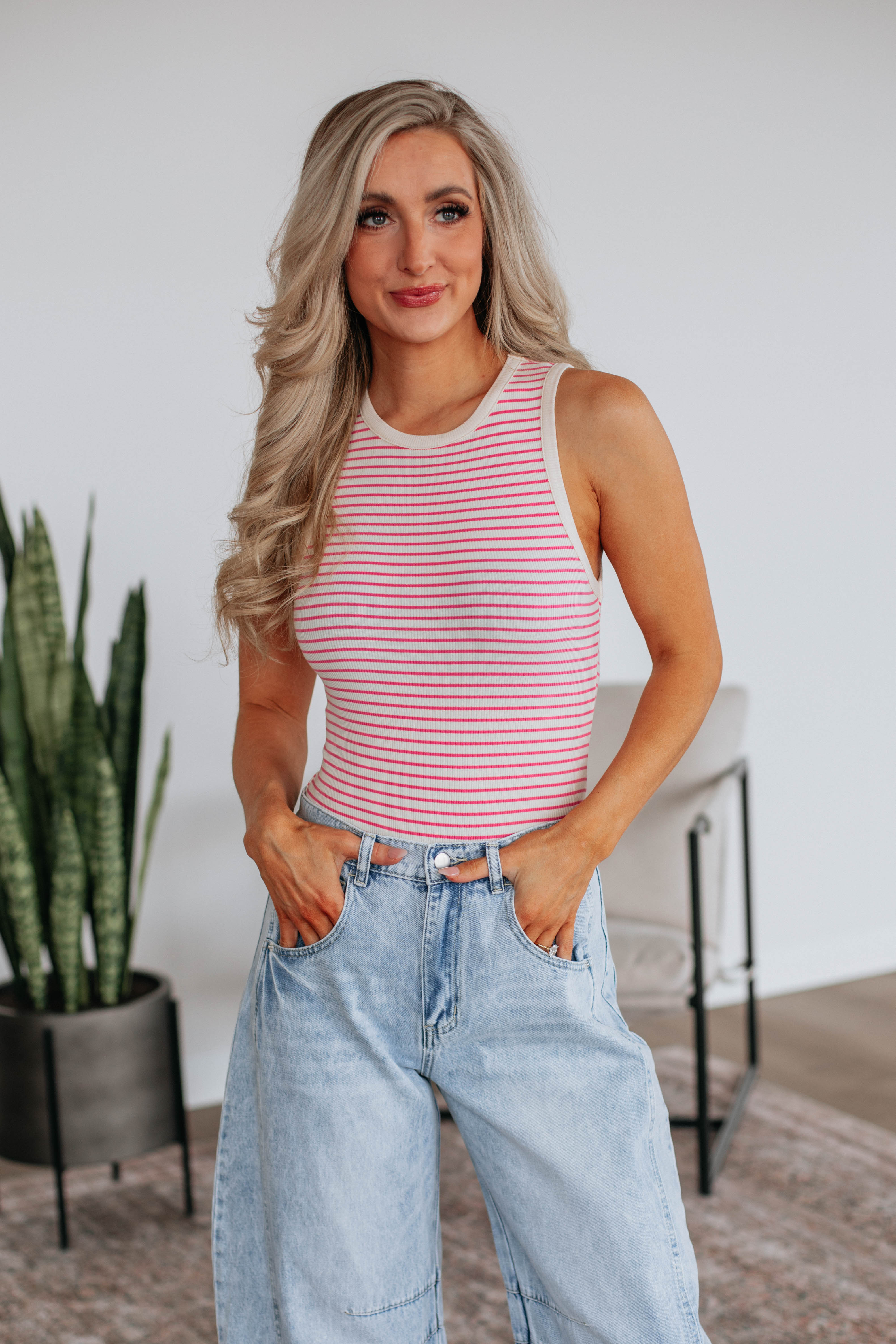 April Striped Bodysuit for Women - Bubblegum Mix Color - Comfortable Stretch Fabric - Perfect for Casual Wear, Layering & Everyday Outfits