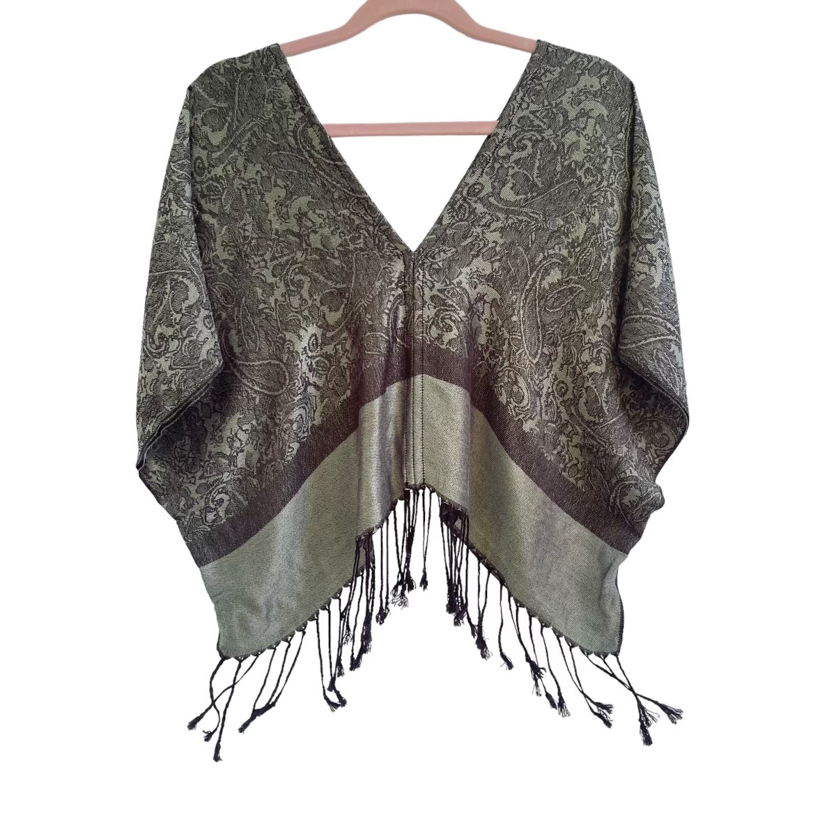 PASH V CROP Top - Black & Grey Paisley Print Women's Fashion Blouse | Casual Wear, Night Out, Party Outfit