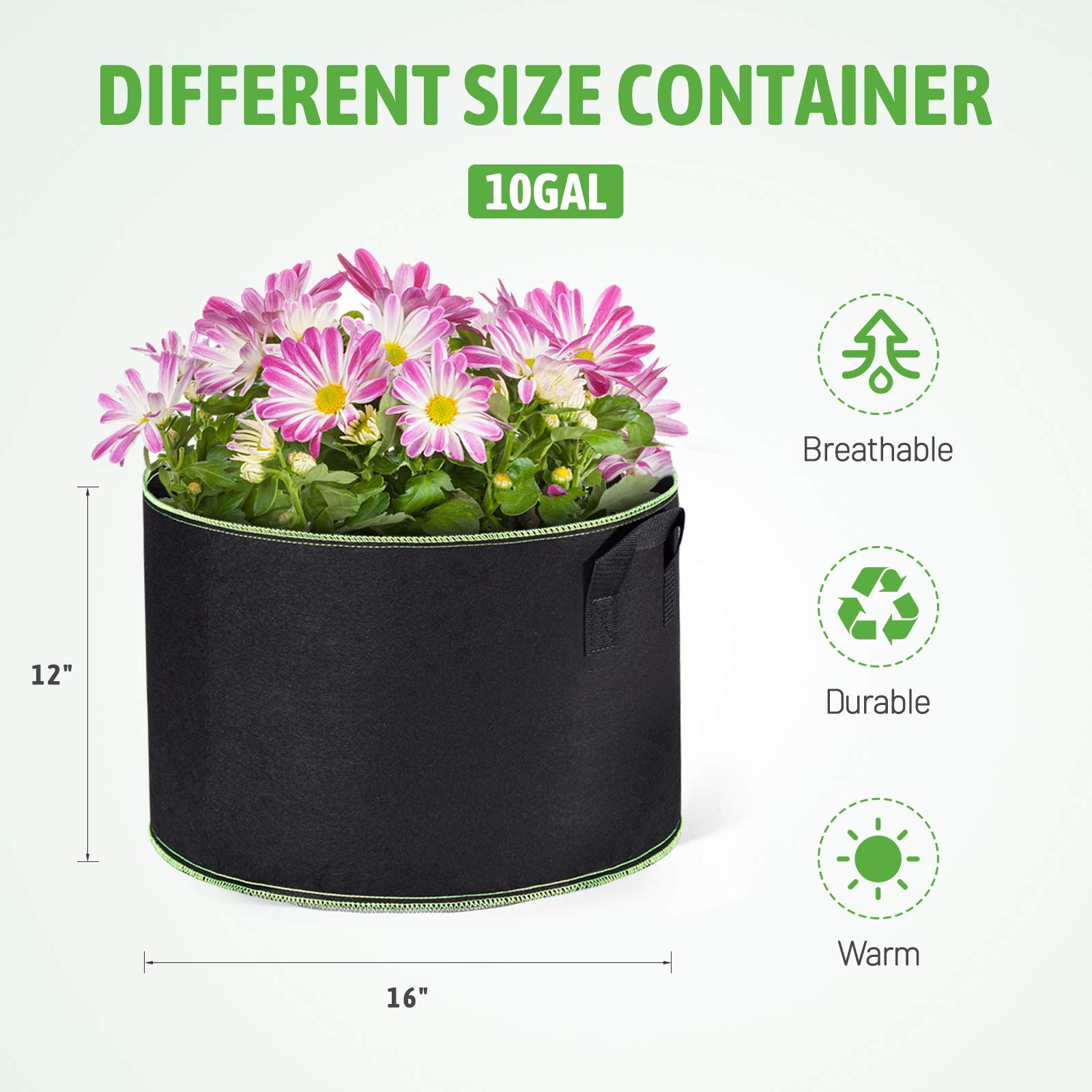 Delxo 10-Pack 10 Gallon Heavy Duty Grow Bags for Plants - Thickened Nonwoven Fabric Pots with Handles & Aeration - Perfect for Vegetables, Fruits, Flowers & Indoor/Outdoor Gardening