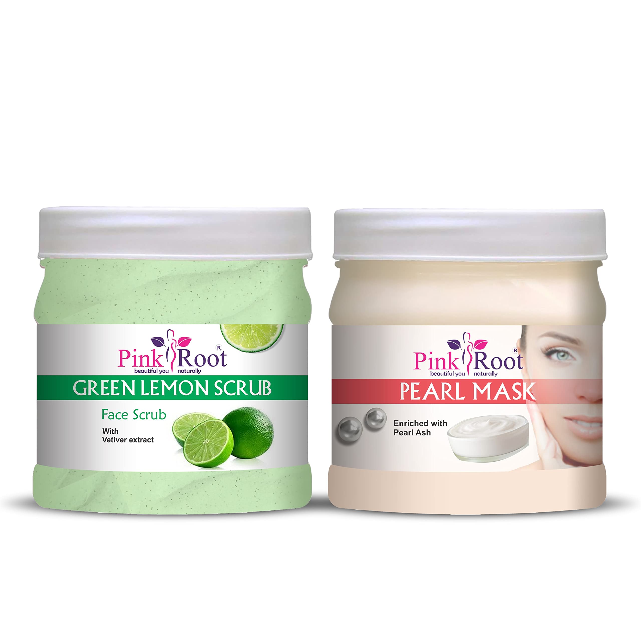 Pink Root Green Lemon Scrub 500g with Pearl Mask 500g - Exfoliating & Brightening Facial Treatment for Glowing Skin | Perfect for Daily Skincare Routine & Spa Day at Home
