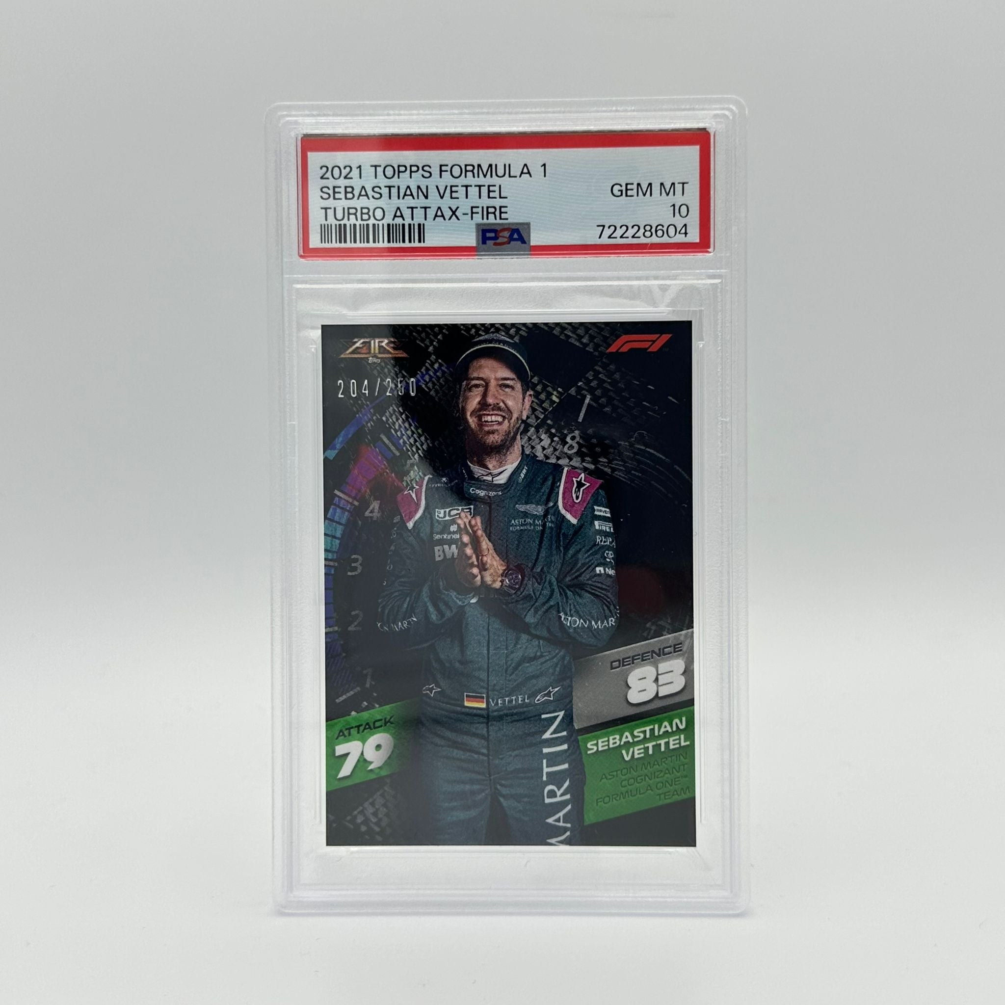 PSA 10 Graded Sebastian Vettel /250 Limited Edition Fire Card - Rare Collectible for Formula 1 Fans & Sports Memorabilia Collectors - Perfect for Display, Investment & Racing Enthusiasts