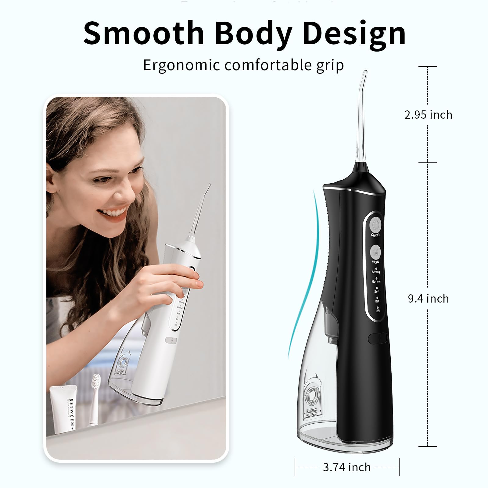 **Uthvouxy Cordless Water Flosser - Portable Rechargeable Dental Flosser with 4 Modes & 5 Tips, Waterproof Oral Irrigator for Teeth Cleaning, Home & Travel Use (Black)**    *Perfect for daily oral care, travel convenience, and deep cleaning between teeth and gums.*