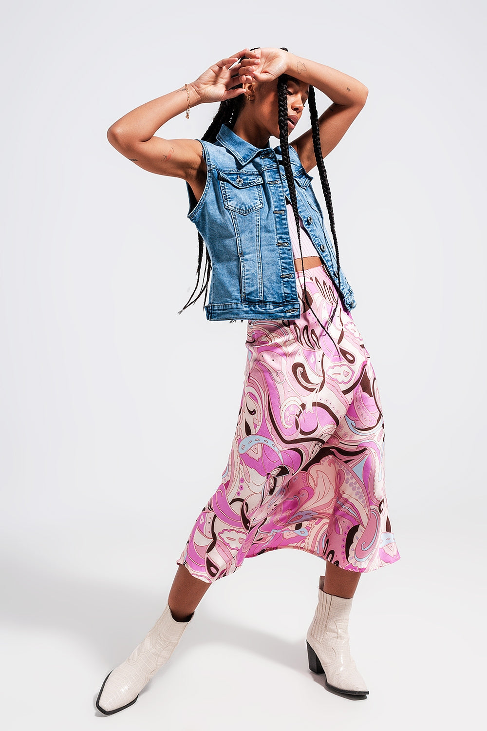 Abstract Print Long Pink Skirt for Women - Elegant Flowy Maxi Skirt for Casual Outings, Beach Vacations, and Summer Parties