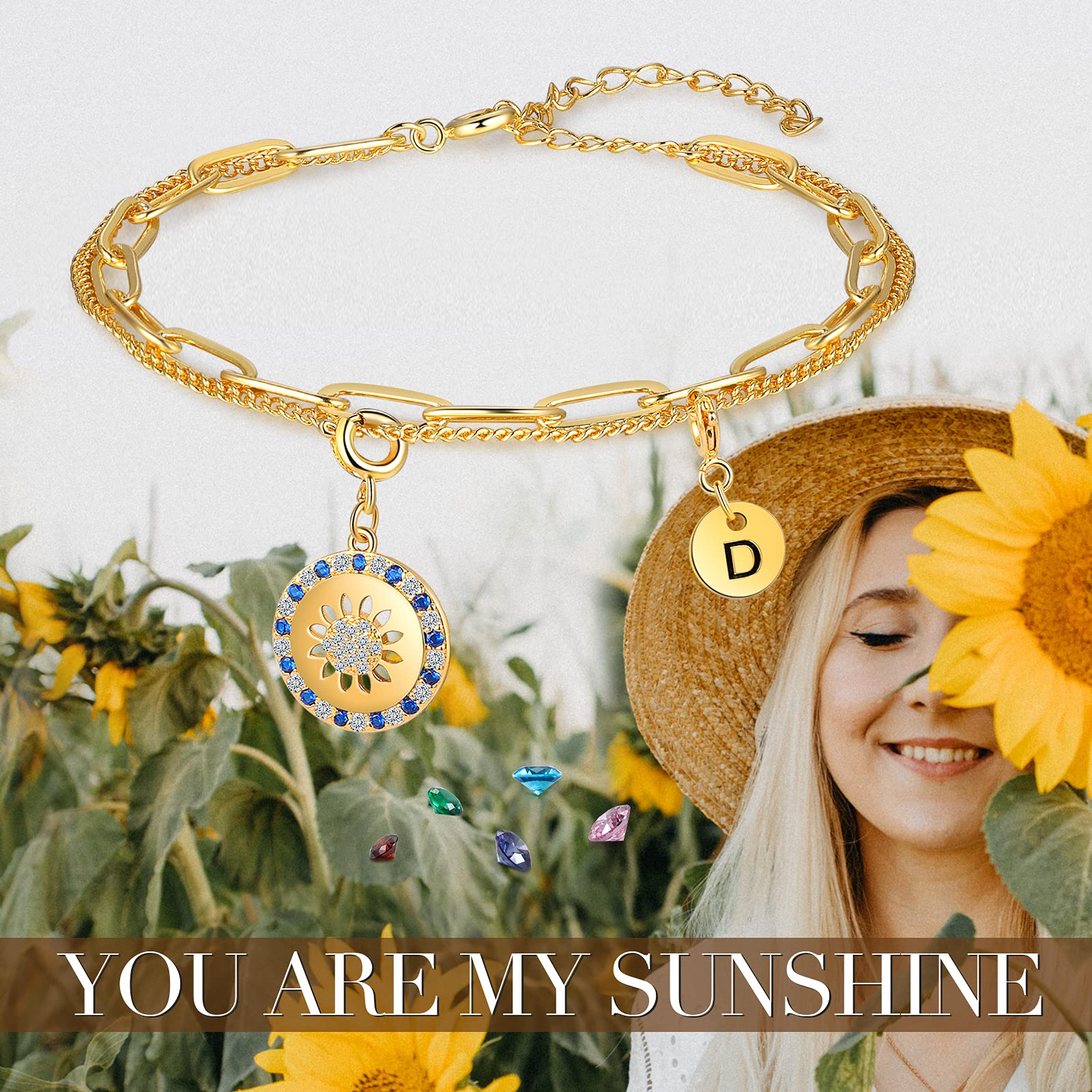 Kaululu Sunflower Charm Bracelet for Women & Teen Girls - Elegant Sunflower Jewelry Gift for Wife, Girlfriend, Mom - Perfect for Anniversaries, Weddings, Birthdays & Friendship - Stylish Floral Fashion Accessory for Everyday Wear & Special Occasions
