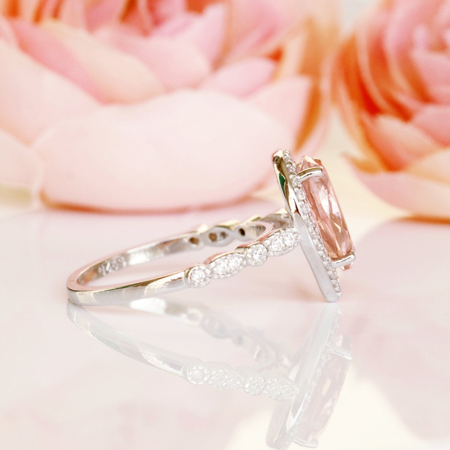 Exquisite Luxe Teardrop Morganite Ring in Sterling Silver - Elegant Jewelry for Weddings, Anniversaries & Special Occasions