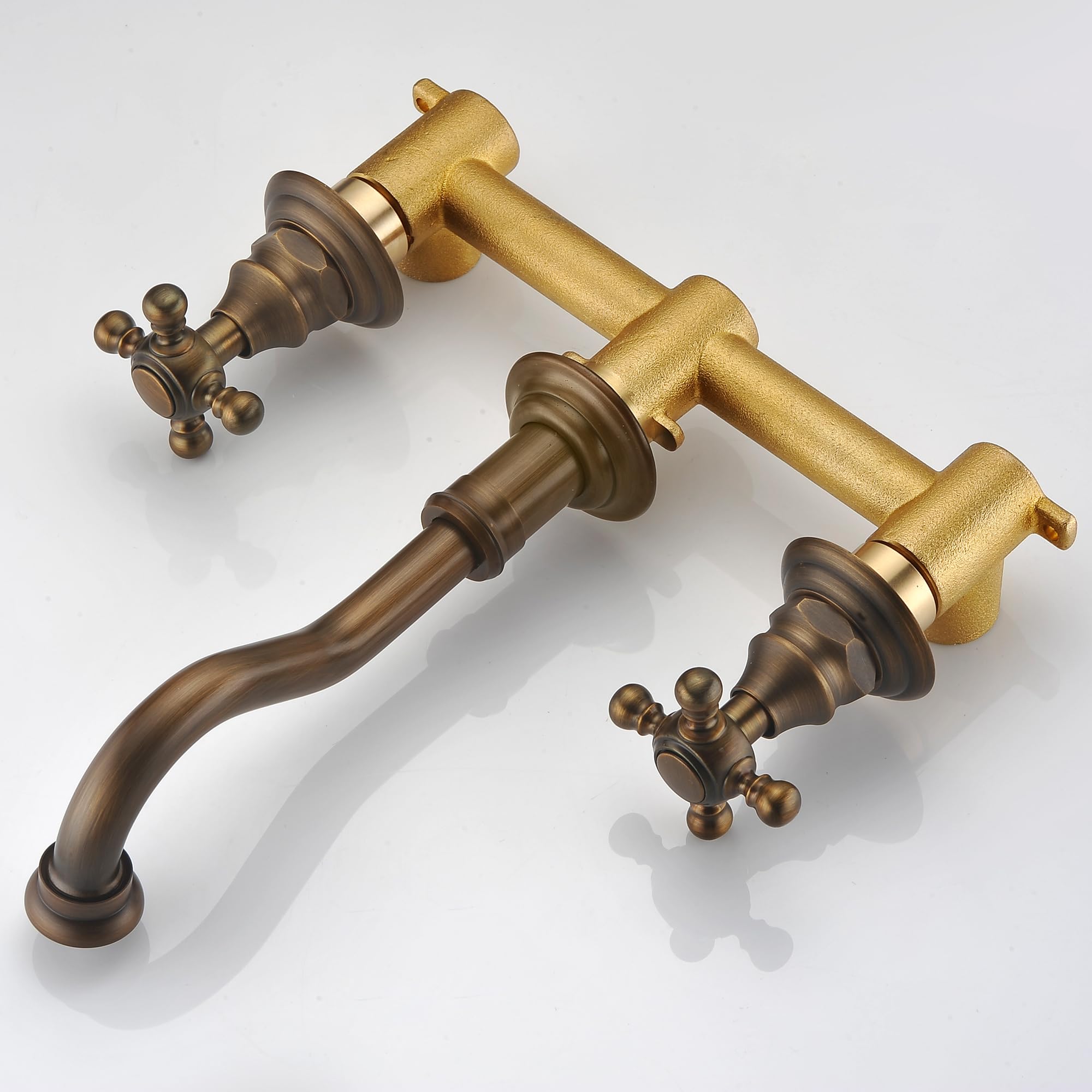 Vintage Wall Mount Bathroom Sink Faucet - Antique Brass Finish for Classic Bathrooms