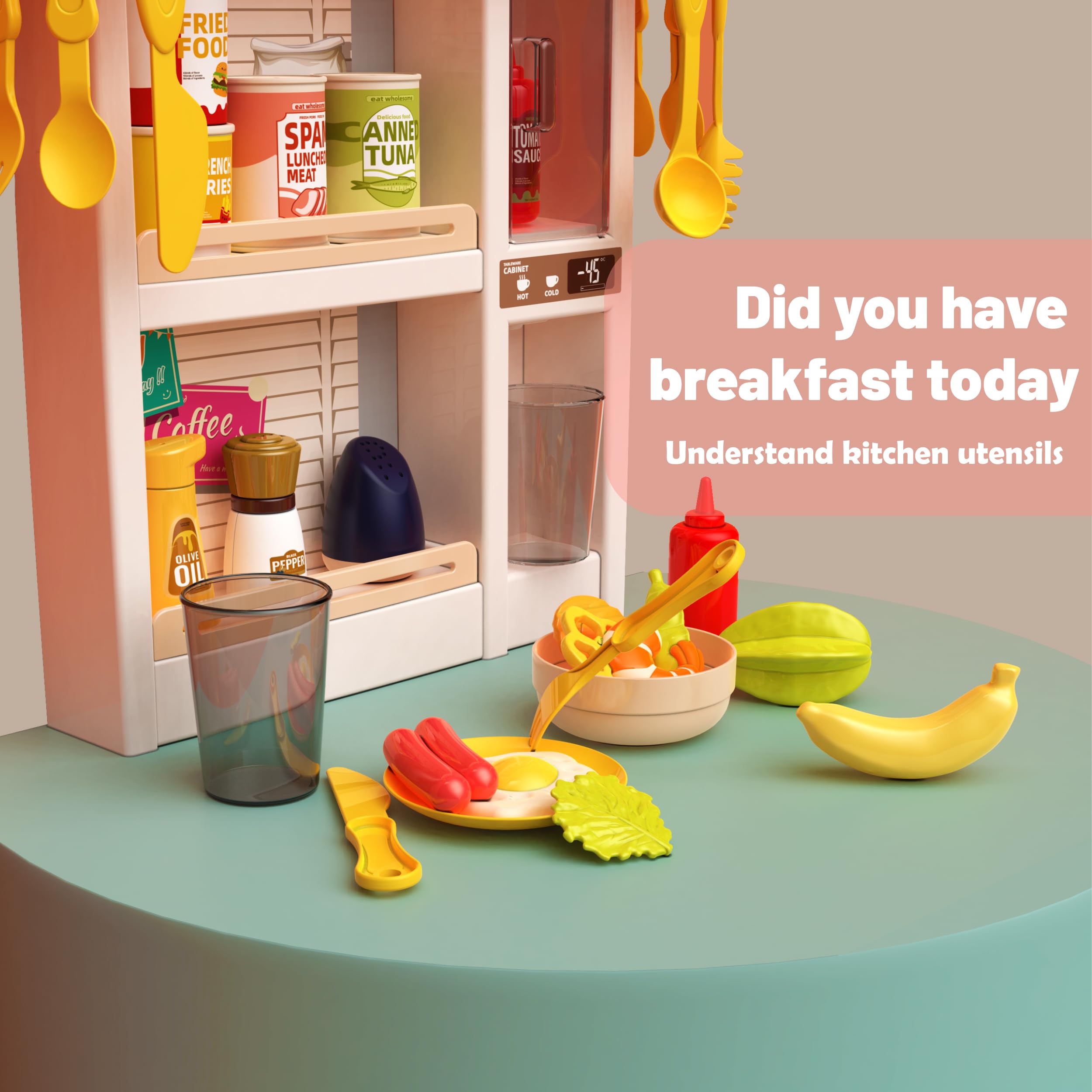 Interactive Kids Kitchen Play Set with 50Pcs Pretend Food & Cooking Toys - Realistic Sound Effects & Simulated Functions for Toddlers Ages 2-12 - Pretend Play, Role Play & Early Learning (Pink) | Perfect for Birthday Gifts, Preschool Education & Family Fun Time