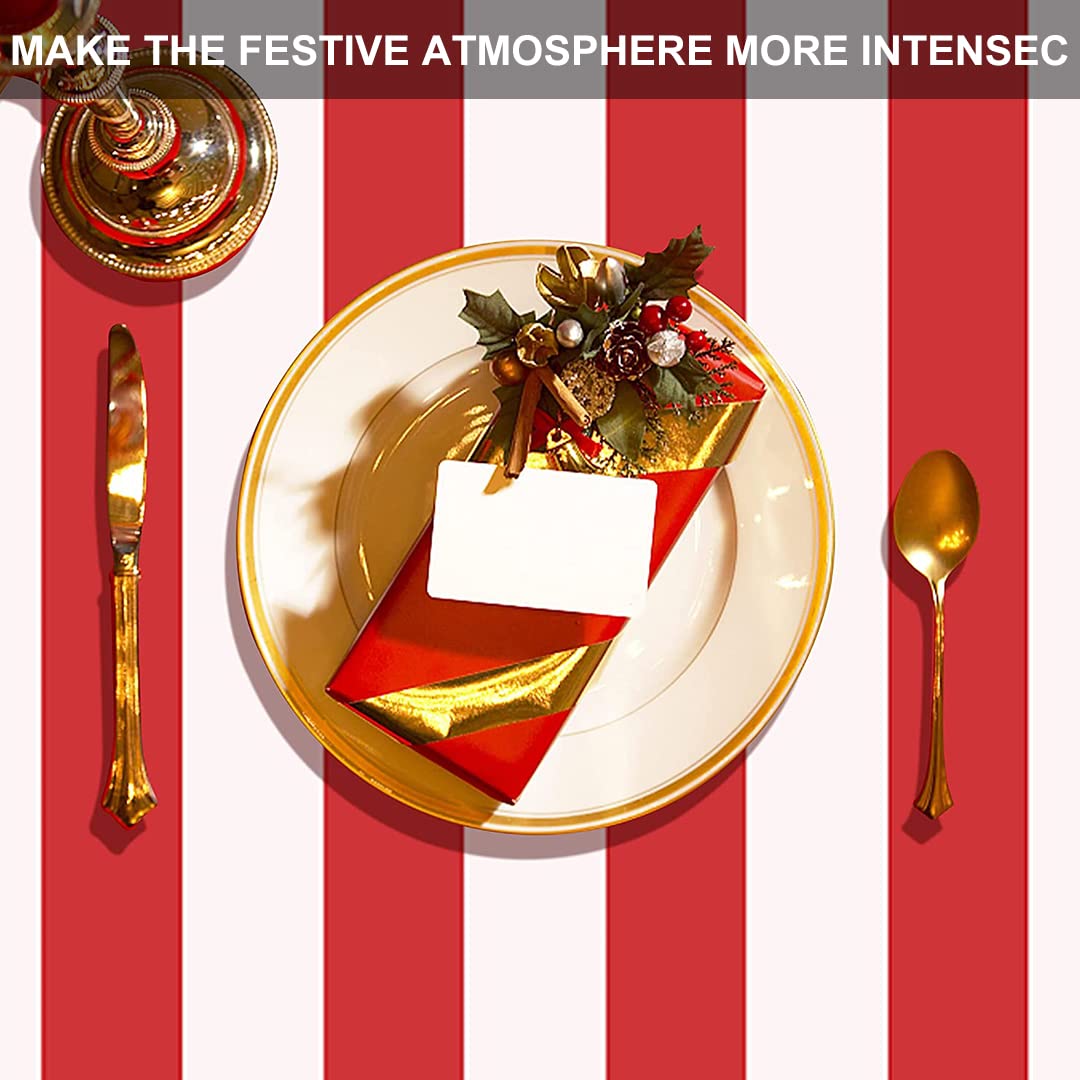 Red Striped Plastic Tablecloth 108