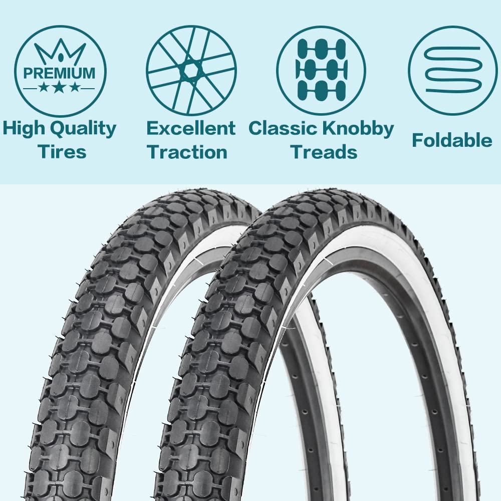24 x 2.125 Inch Folding Bicycle Tire - Replacement Bike Tires for Beach Cruiser, Mountain & Commuter Bikes | Durable, Puncture-Resistant for Smooth Rides on Sand, Pavement & Trails