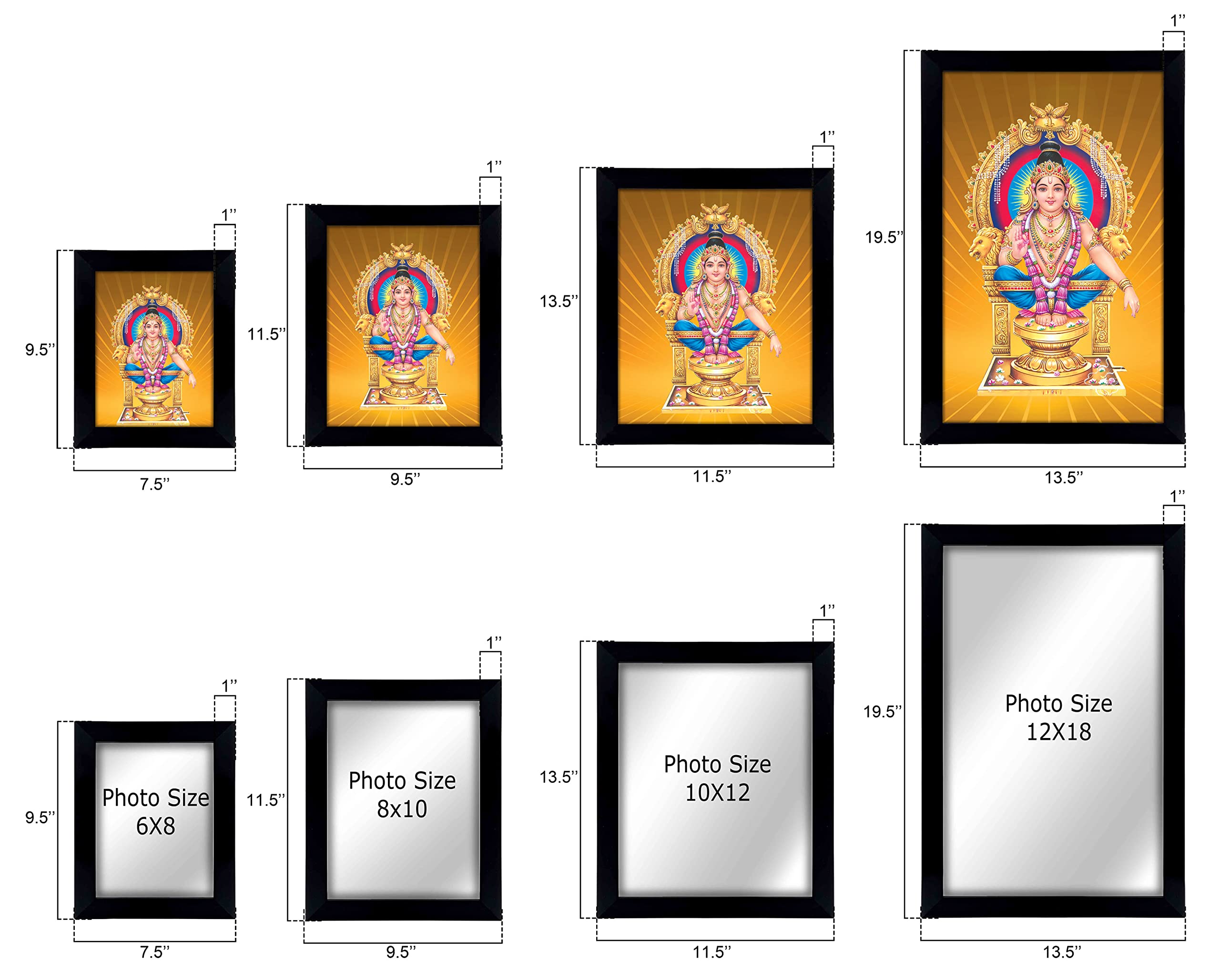 Lord Ayyappa Swamy Picture Frame - Religious Poster Wall Art with Black Frame - Hindu Deity Photo Display for Home, Office & Temple Decor - Perfect for Pooja Rooms, Altars & Spiritual Spaces