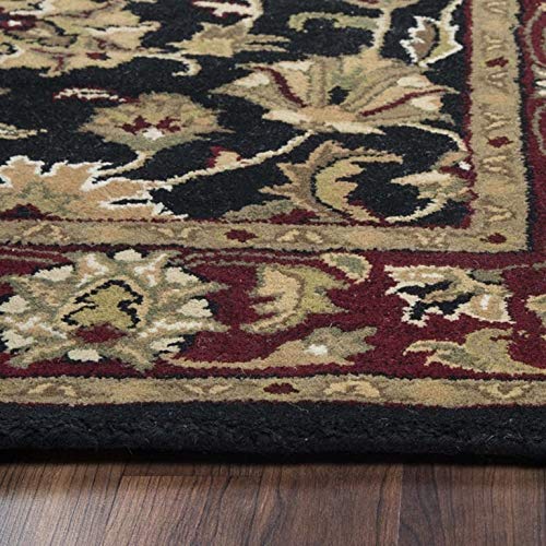 Rizzy Home Alora Decor Sareena 8-Foot Round Border Area Rug - Black, Burgundy, Sage, Tan & Off White - Perfect for Living Room, Bedroom or Dining Room Decor
