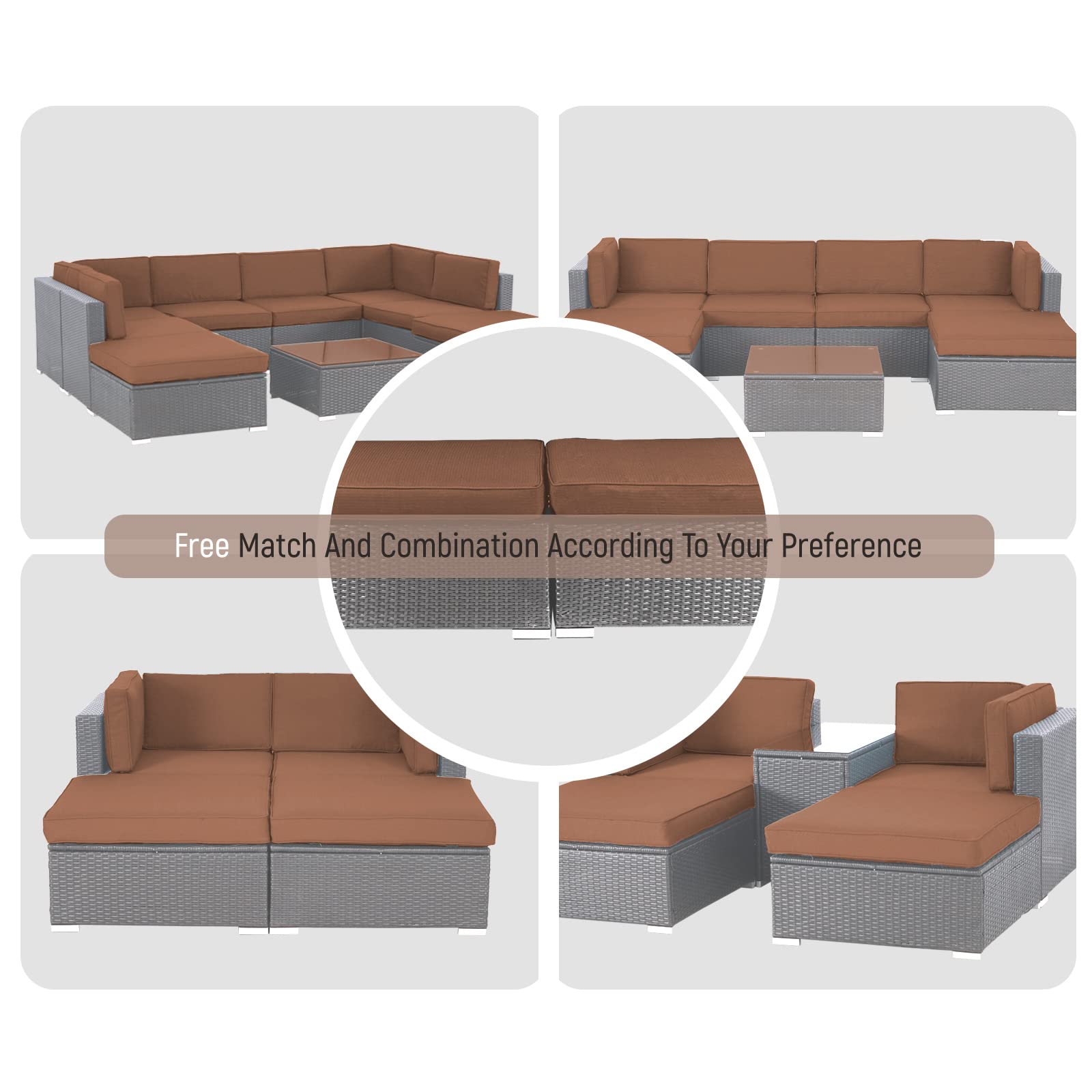 2-Piece Outdoor Ottoman Set - All-Weather Gray Wicker Footstool with Removable Cushions, Patio Rattan Sectional Furniture for Balcony, Backyard, Garden (Coffee Brown) - Perfect for Lounging, Entertaining & Relaxing Outdoors
