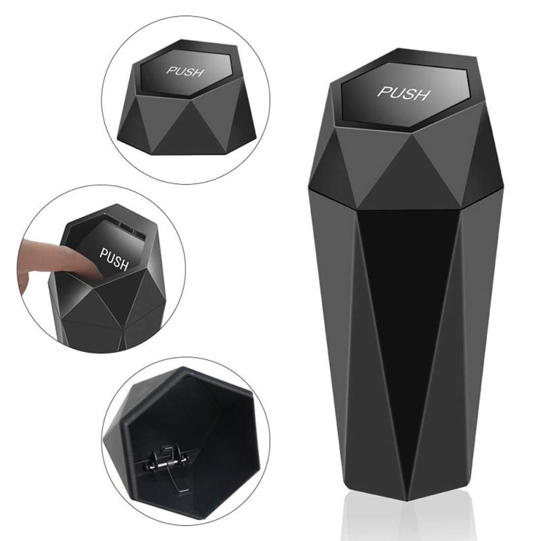 2 Packs Leakproof Car Trash Can with Lid - Diamond Design Vehicle Dustbin for Automotive, Home, Office, Kitchen & Bedroom - Perfect for Road Trips, Daily Commute & Indoor Waste Management (Black)