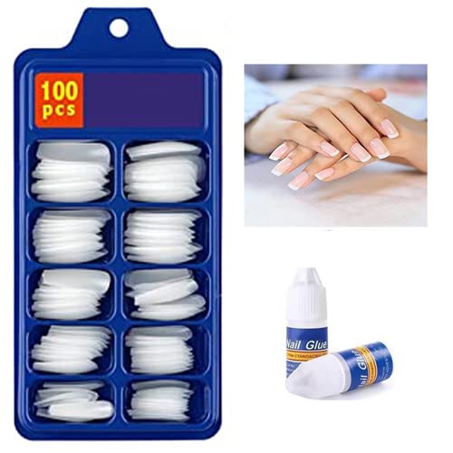 100 Pcs Clear Fake Nails for Women - Long Lasting Artificial Nails with Strong Glue - Perfect for Parties, Weddings & Daily Wear
