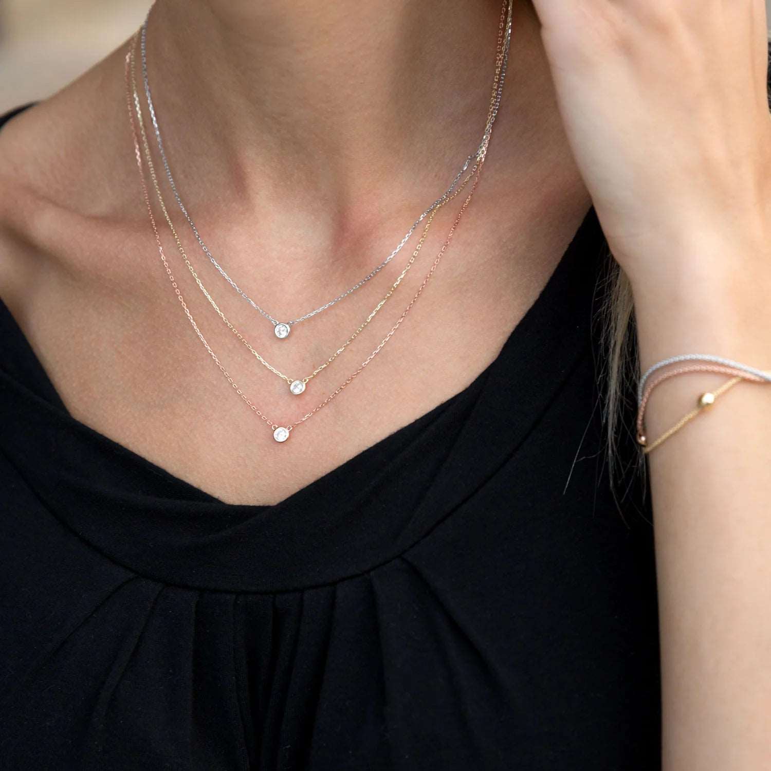 Elegant Silver Graduated Tri-Tone Necklace with Cubic Zirconia CZ Stones - Perfect for Women's Jewelry, Gift Giving & Special Occasions