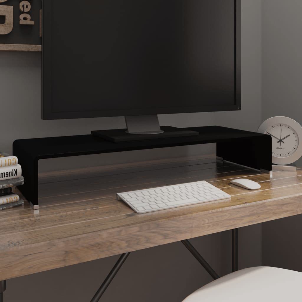 Modern Glass TV Stand with Monitor Riser - 31.5