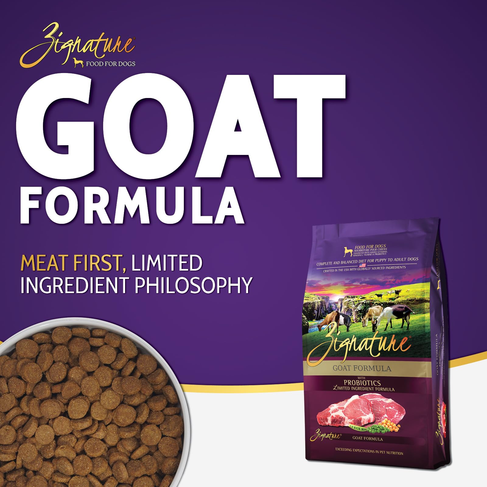 Zignature Goat Limited Ingredient Formula Dry Dog Food - Grain Free, Hypoallergenic - 12.5lb Bag for Sensitive Stomach & Skin Allergies - Perfect for Adult Dogs with Food Sensitivities