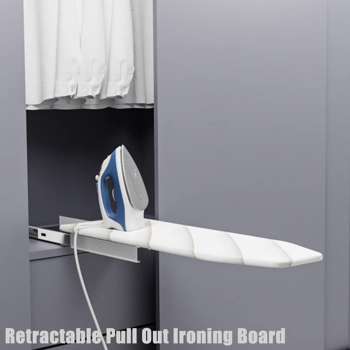 MYOYAY Retractable Pull Out Ironing Board with Heat Resistant Cover - 180° Rotation Foldable Design, Drawer Mounted Space Saving Iron Board for Home & Laundry Room Organization