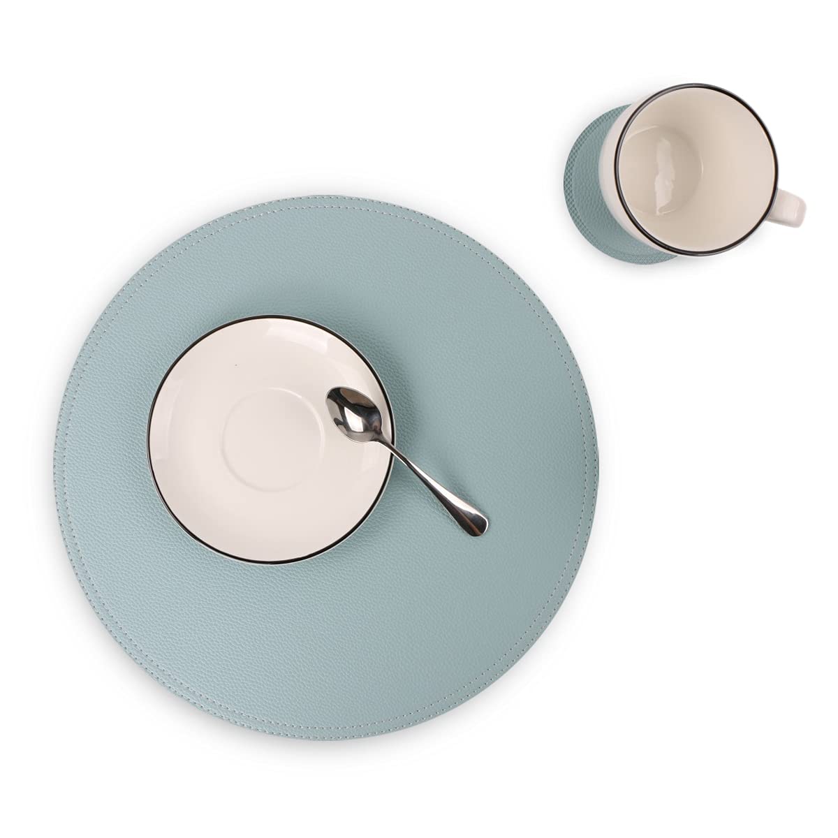 Set of 6 Waterproof Faux Leather Round Placemats & Coasters - Easy Clean Kitchen Table Mats for Dining Room Decor | Perfect for Coffee Tables, Dinner Parties & Home Entertaining