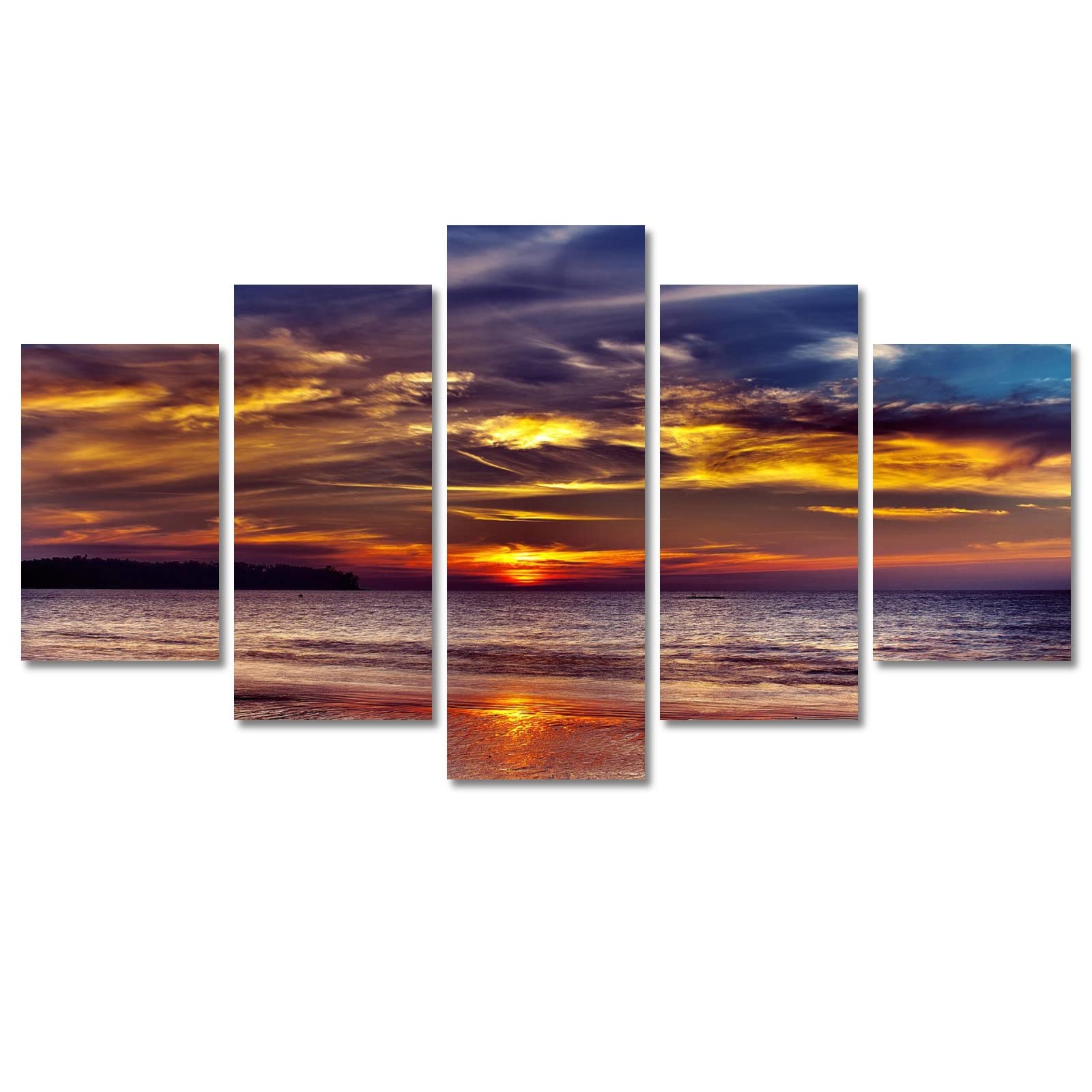 5-Piece Canvas Wall Art Set - Sunset Ocean Pictures for Living Room Decor, Framed 40x22 Inches - Perfect for Coastal, Beach & Modern Home Decor