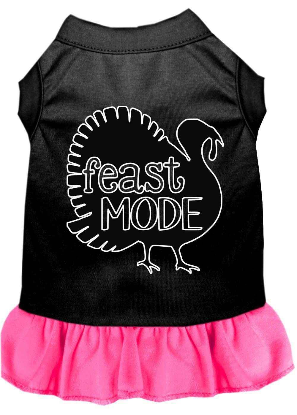 Thanksgiving Pet Costume for Dogs & Cats - 'Feast Mode' Screen Printed Bright Pink Dress, Size MD (6-10 lbs) | Holiday Party Outfit for Pets