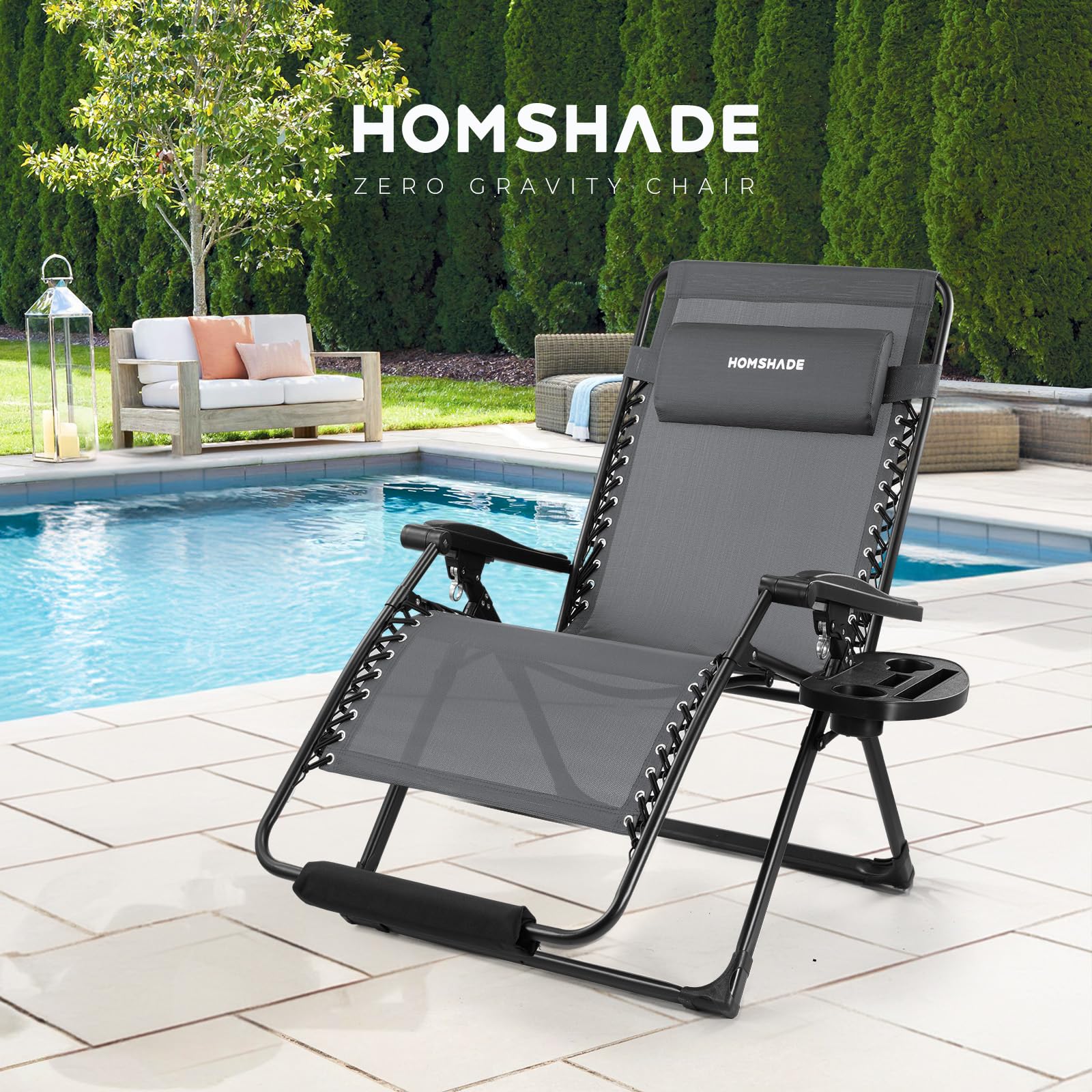 **XXL Zero Gravity Chair with Cushion - 33In Oversized Patio Lounge Chair for Indoor & Outdoor Use - Heavy Duty 500Lbs Capacity - Includes Headrest, Cup Holder & Footrest - Perfect for Backyard, Poolside & Relaxation (Grey)**