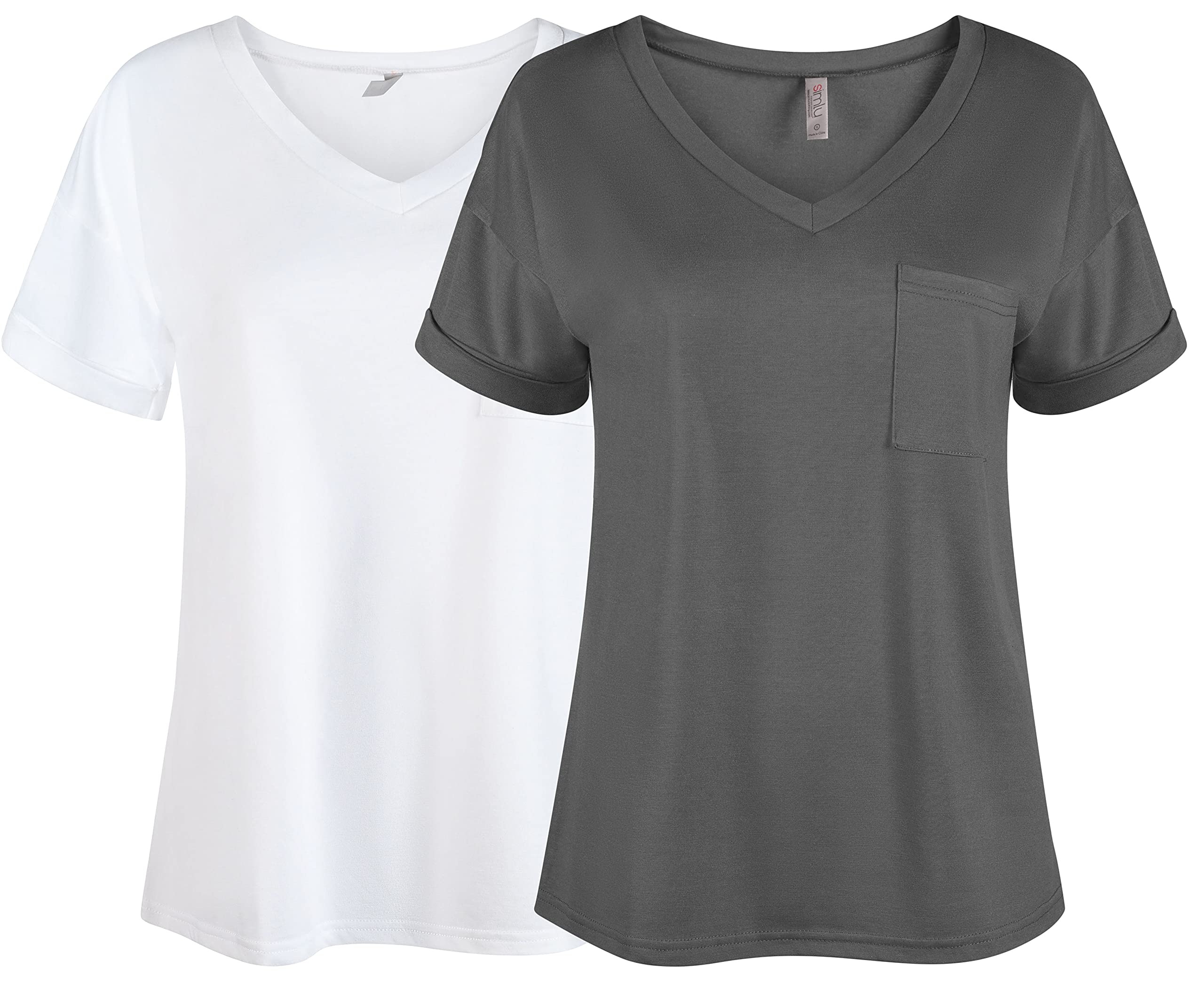 Women's Casual V-Neck T-Shirts Pack - Short Sleeve Basic Tops in Regular & Plus Sizes - Perfect for Everyday Wear, Layering, and Workout Outfits
