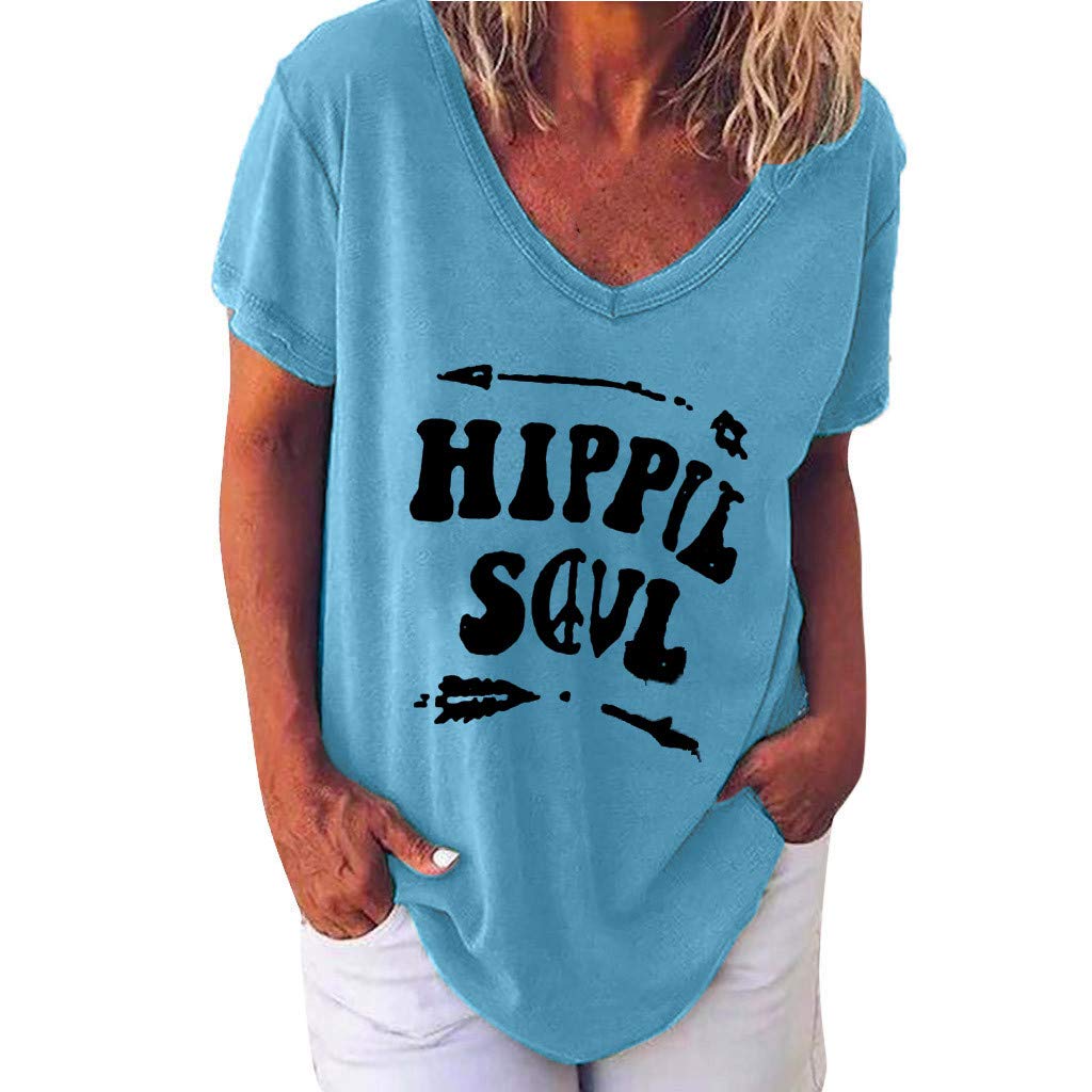 Women's Casual V-Neck Short Sleeve T-Shirt with Letter Print - Plus Size Blouse Tops for Everyday Wear, Summer Outfits & Street Style Fashion