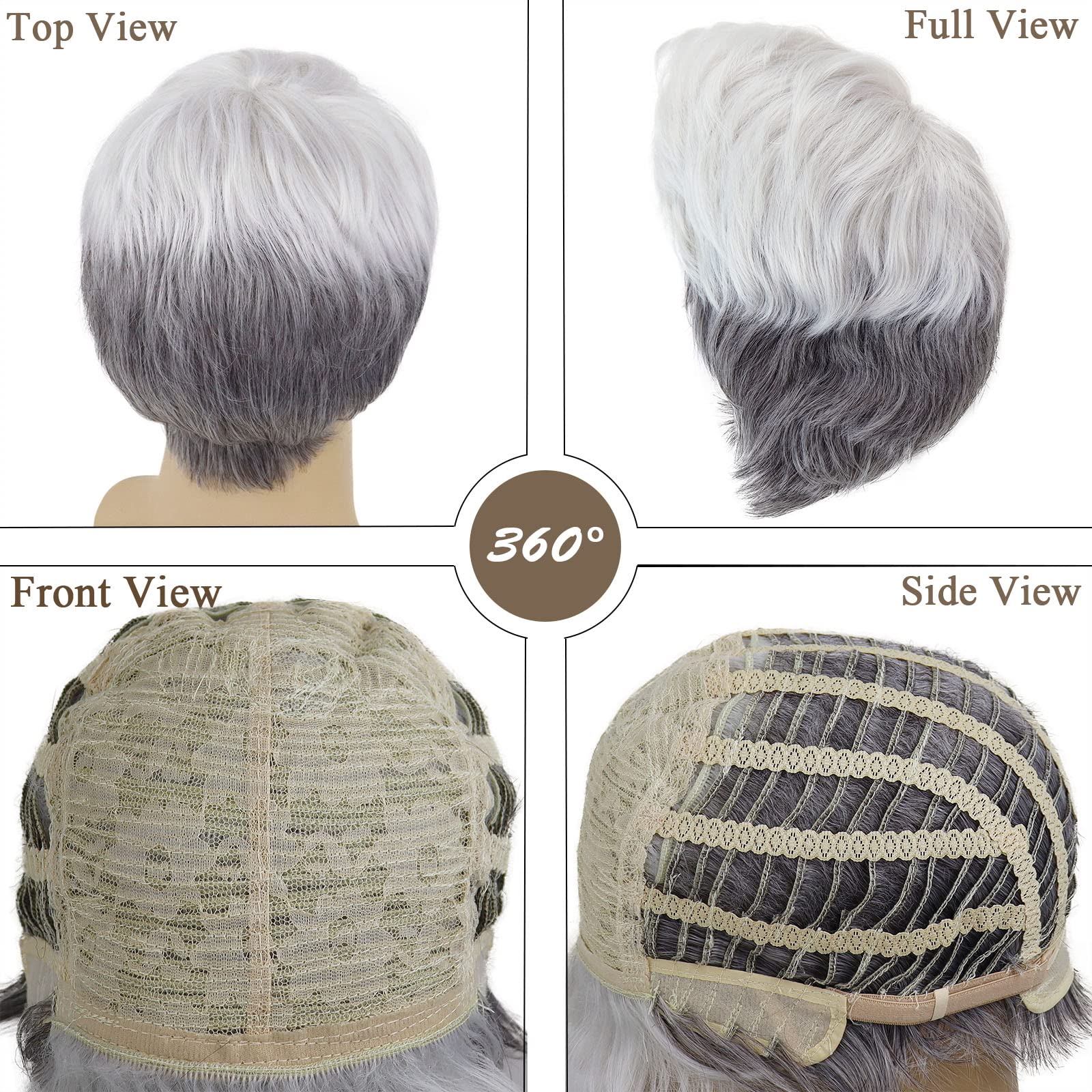 GNIMEGIL Short White Wigs for Men - Ombre Silver Blonde Synthetic Wig with Side Part - Natural Looking Senior Costume Hair for Cosplay, Halloween & Theater Performances