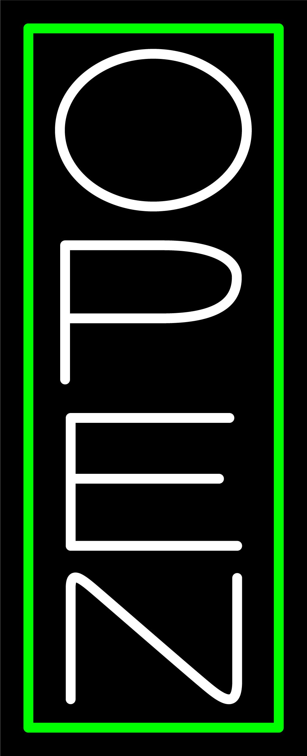 15 x 6 Inches Green Border White Vertical Open LED Neon Sign with Black Square Cut Acrylic Backing & Dimmer - Bright Premium Indoor LED Neon Light for Storefront, Bar, Cafe, Wedding & Home Decor