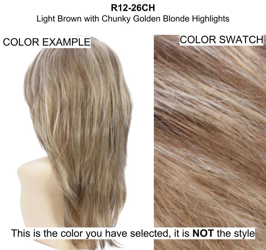 Ellen Wig by Estetica - R12/26CH Color | 5-Piece Bundle with Christy's Wigs Q&A Booklet, 2oz Travel Wig Shampoo, Wig Cap & Wide Tooth Comb | Perfect for Daily Wear, Cosplay & Hair Loss Solutions