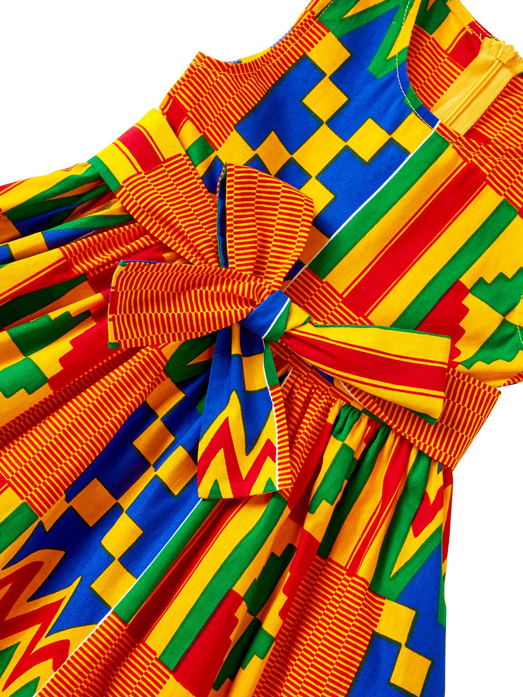 African Print Sleeveless Tie Waist Vintage Dress for Girls - Perfect for Summer Parties, Cultural Events & Casual Wear