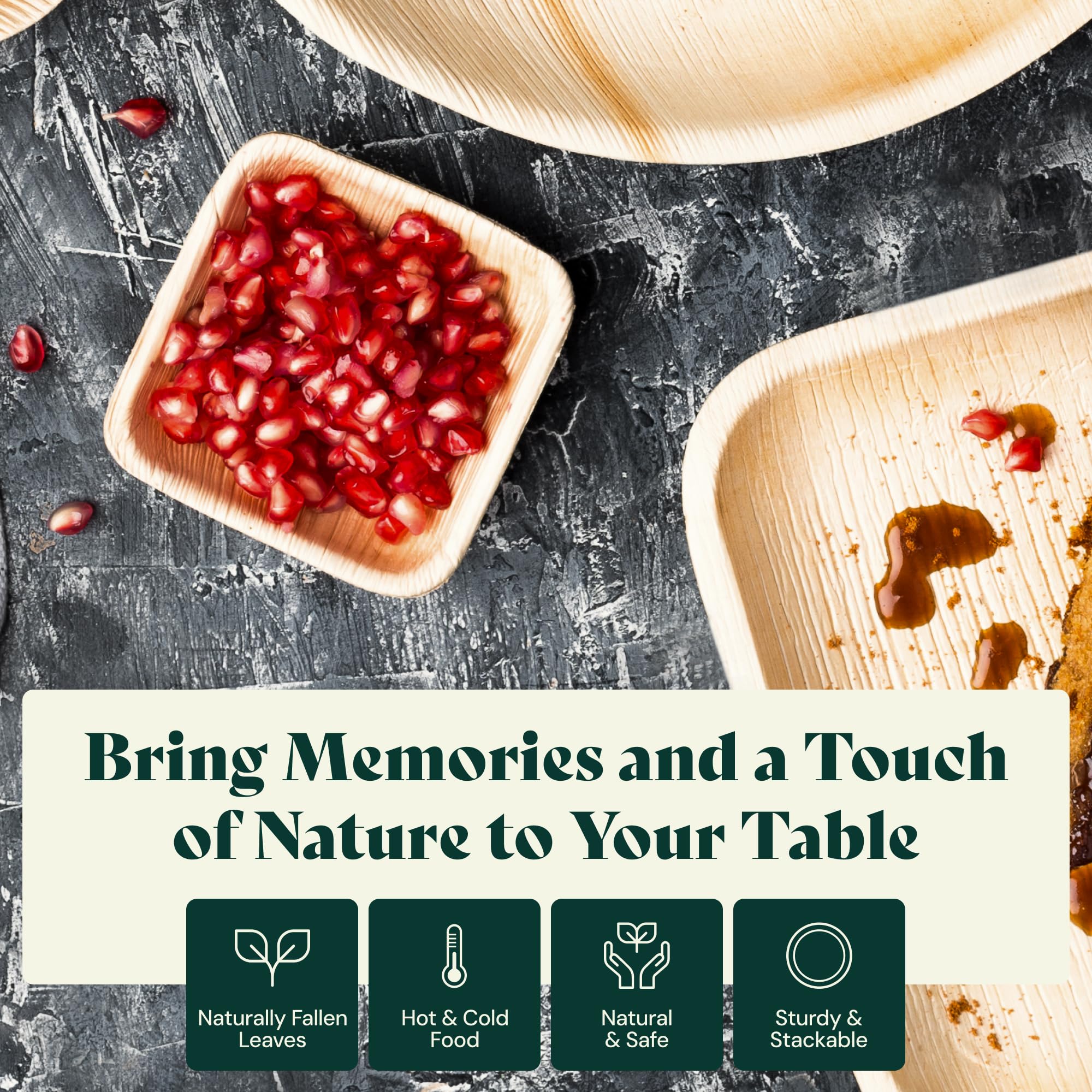 Eco-Friendly 3 Inch Square Mini Palm Leaf Plates (50 Pack) - 100% Compostable & Biodegradable Disposable Dinnerware for Weddings, Parties, Events - Perfect for Cocktail Appetizers, Desserts & Small Bites