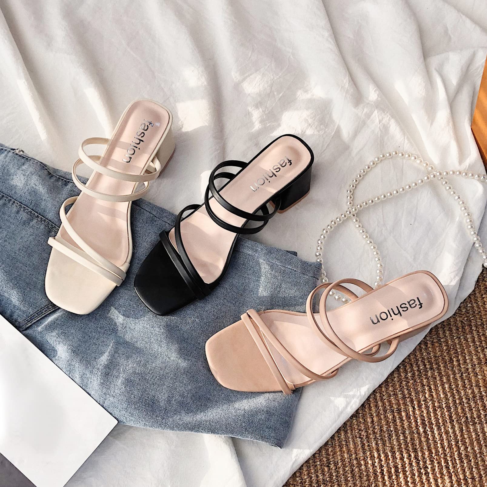 Elegant Women's Square Open Toe Heeled Sandals - Block Mid Heel Dress Pumps - Slip On Backless Slide Sandals for Wedding, Party & Evening Occasions