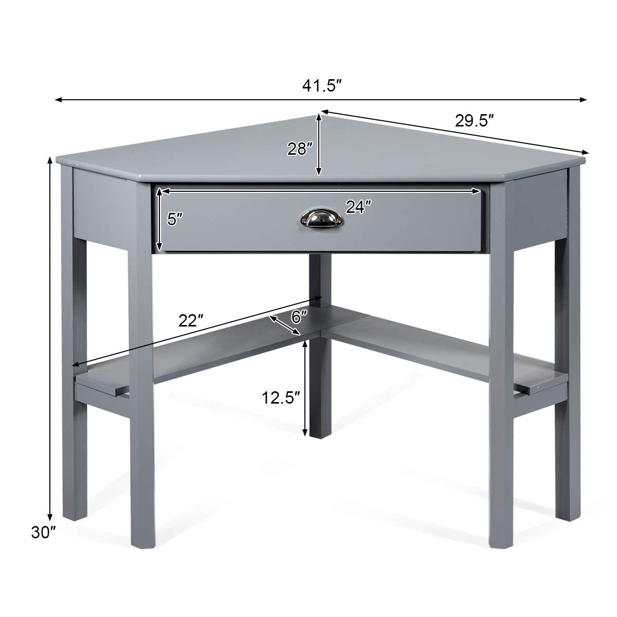 Tangkula Grey Corner Computer Desk with Drawer & Storage Shelves - 90° Triangle Small Space Desk for Home Office, Gaming & Makeup Vanity | Compact Workstation Solution for Apartments & Dorm Rooms