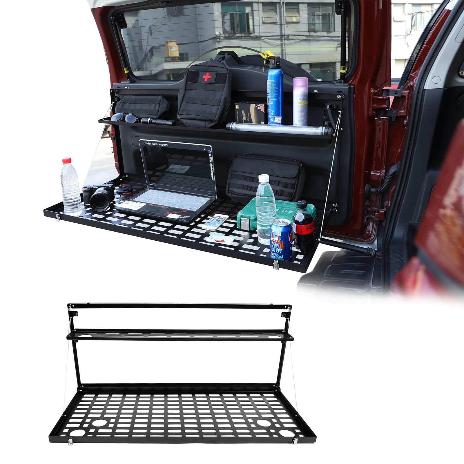 Foldable Alloy Car Trunk Storage Table & Organizer Rack for Toyota FJ Cruiser 2007-2021 - Rear Door Cargo Shelf & Multifunctional Tray - Perfect for Camping, Road Trips & Outdoor Adventures