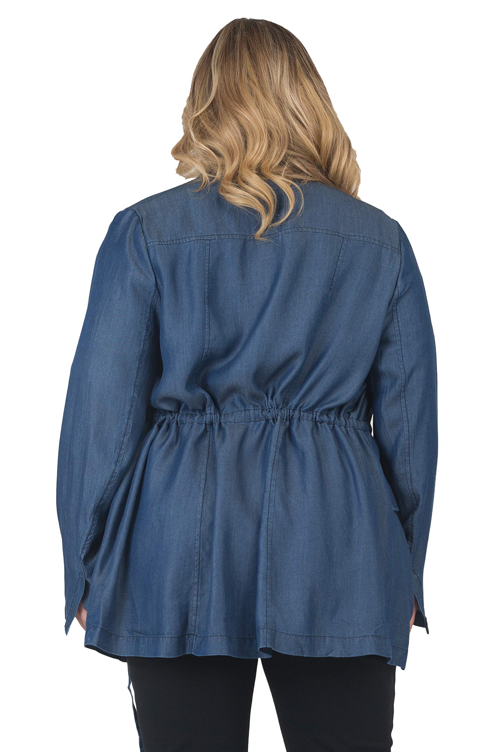 Plus Size Women's Dark Wash Tencel Denim Blazer with Drawstring Waist - Office Wear, Casual Outfits & Business Casual Attire