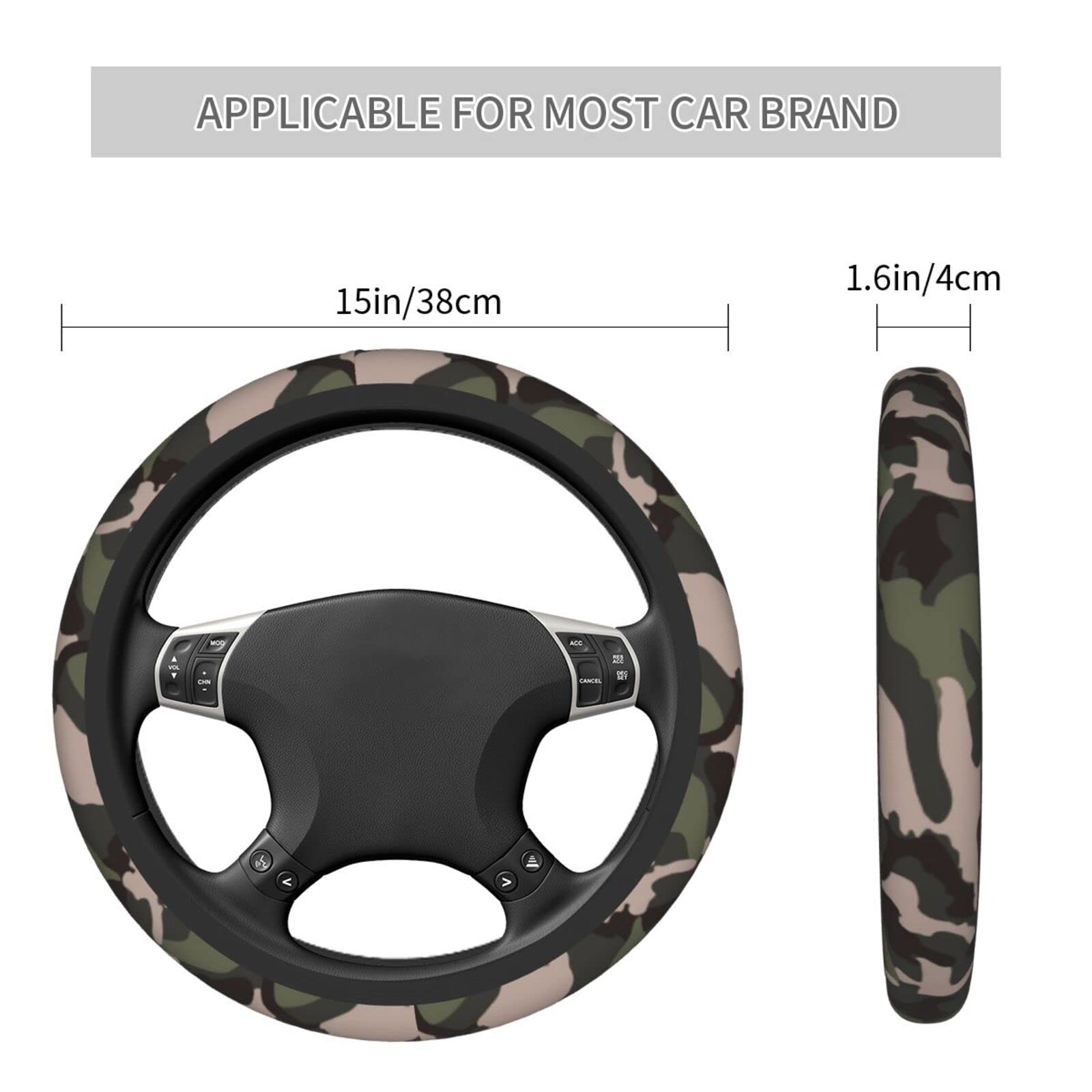 Universal 15 Inch Green Camo Steering Wheel Cover for Cars - Non-Slip Grip, Comfortable Driving Accessory for Women & Men | Perfect for Off-Road Adventures & Daily Commutes