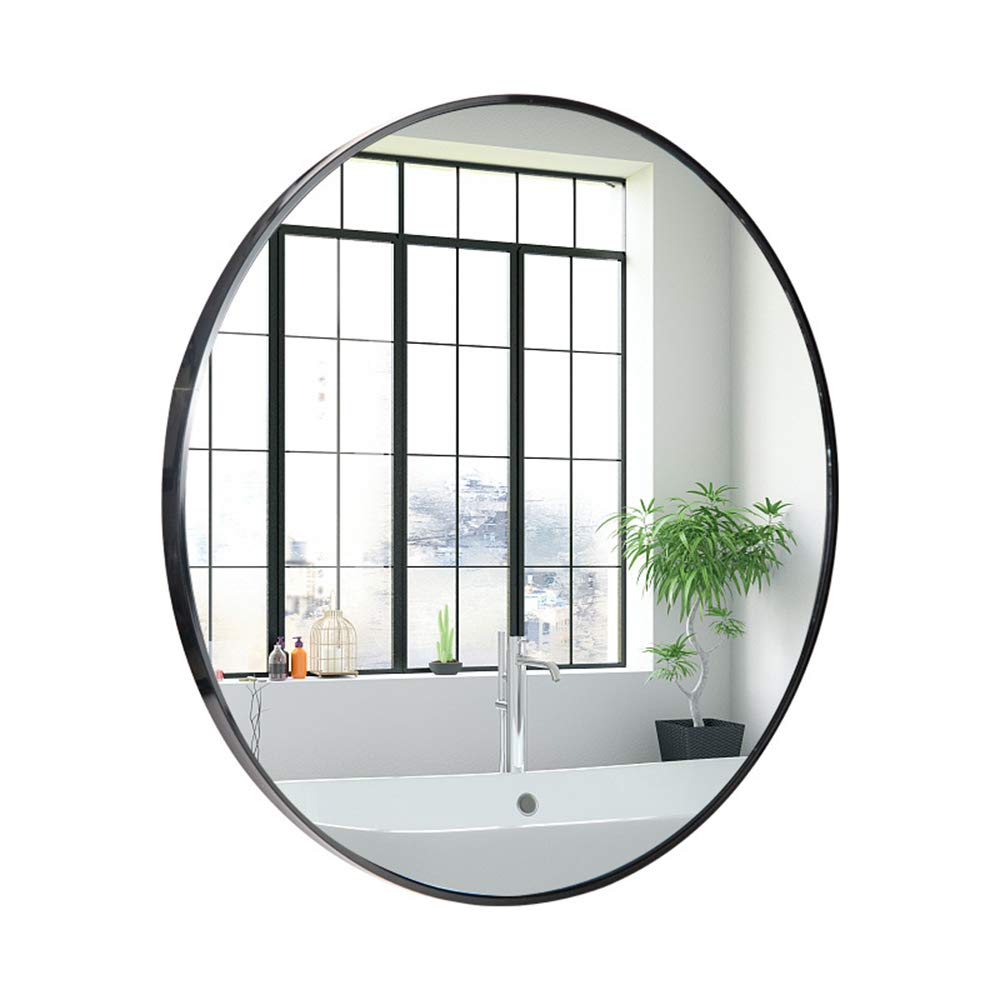Black Round Aluminum Alloy Wall Mirror - Modern European Thin Frame Bathroom Makeup Mirror for Toilet, Entrance & Salon (30x30, 40x40, 50x50, 60x60cm) - Perfect for Vanity, Dressing Room & Home Decor