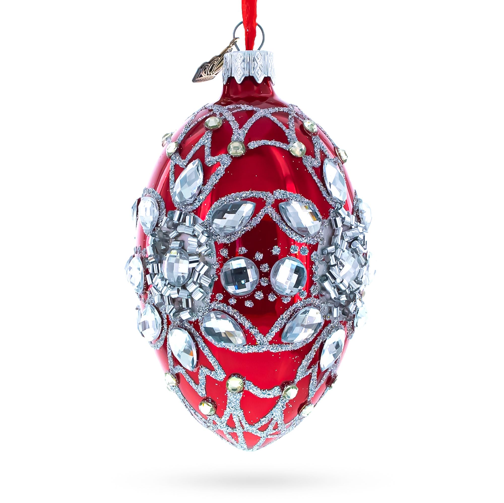 4 Inch Red Glass Diamond Star Christmas Tree Ornament - Elegant Holiday Decor for Xmas Tree, Home, Party & Festive Gift Giving