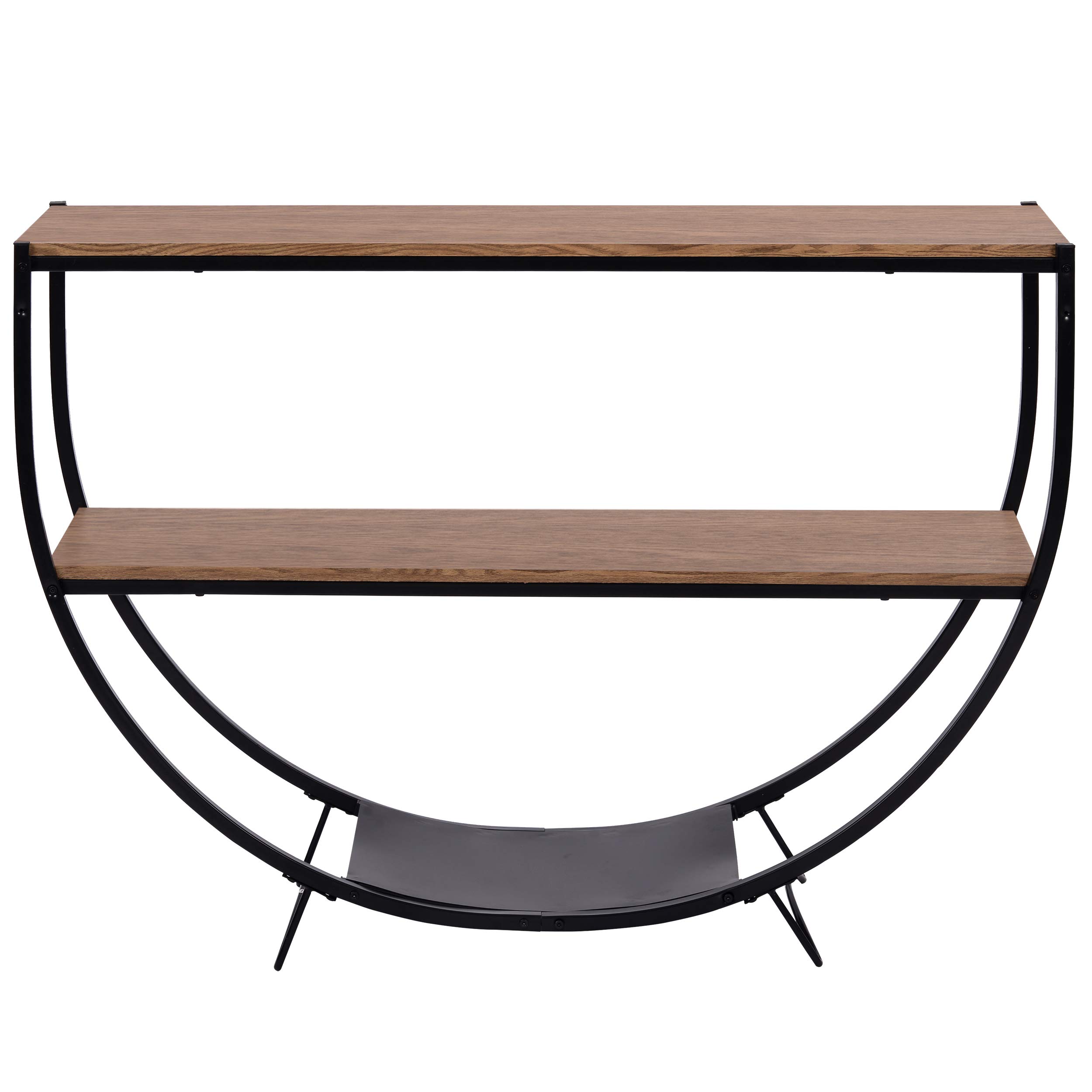 Rustic Industrial Console Table - Demilune Shape with Textured Metal Frame, 2-Tier Sofa Table for Hallway, Entryway & Living Room (Brown) | Perfect for Small Spaces, Farmhouse Decor & Apartment Entryways