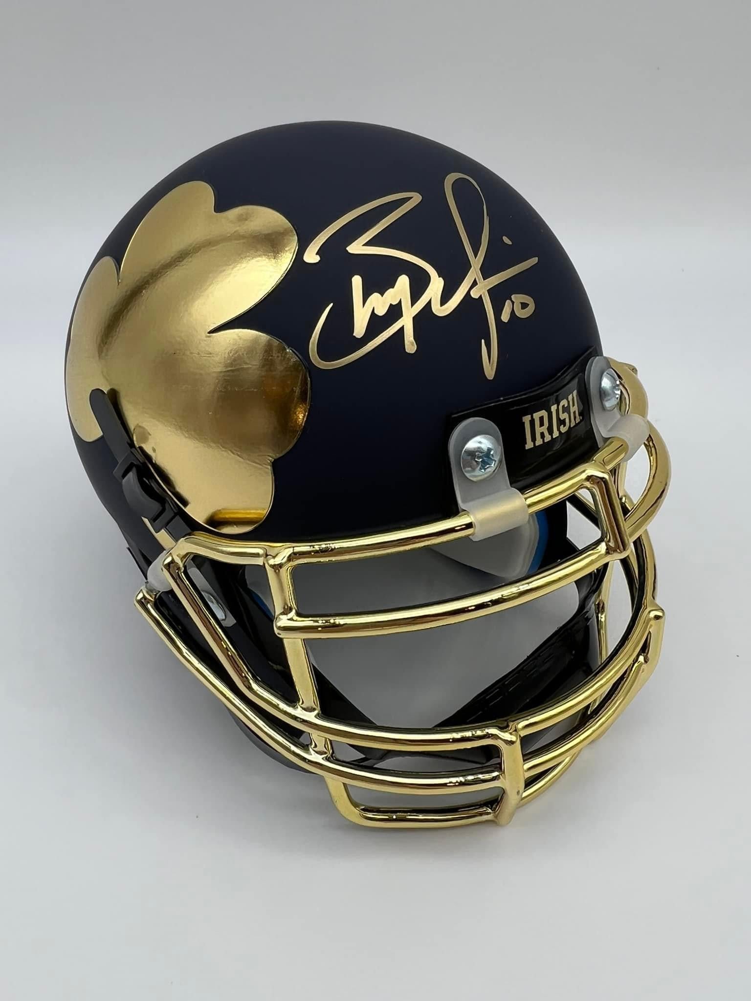 Brady Quinn Autographed Notre Dame Blue Shamrock Tradition Mini Football Helmet - Signed Collectible for Fans, Sports Memorabilia, Home & Office Display