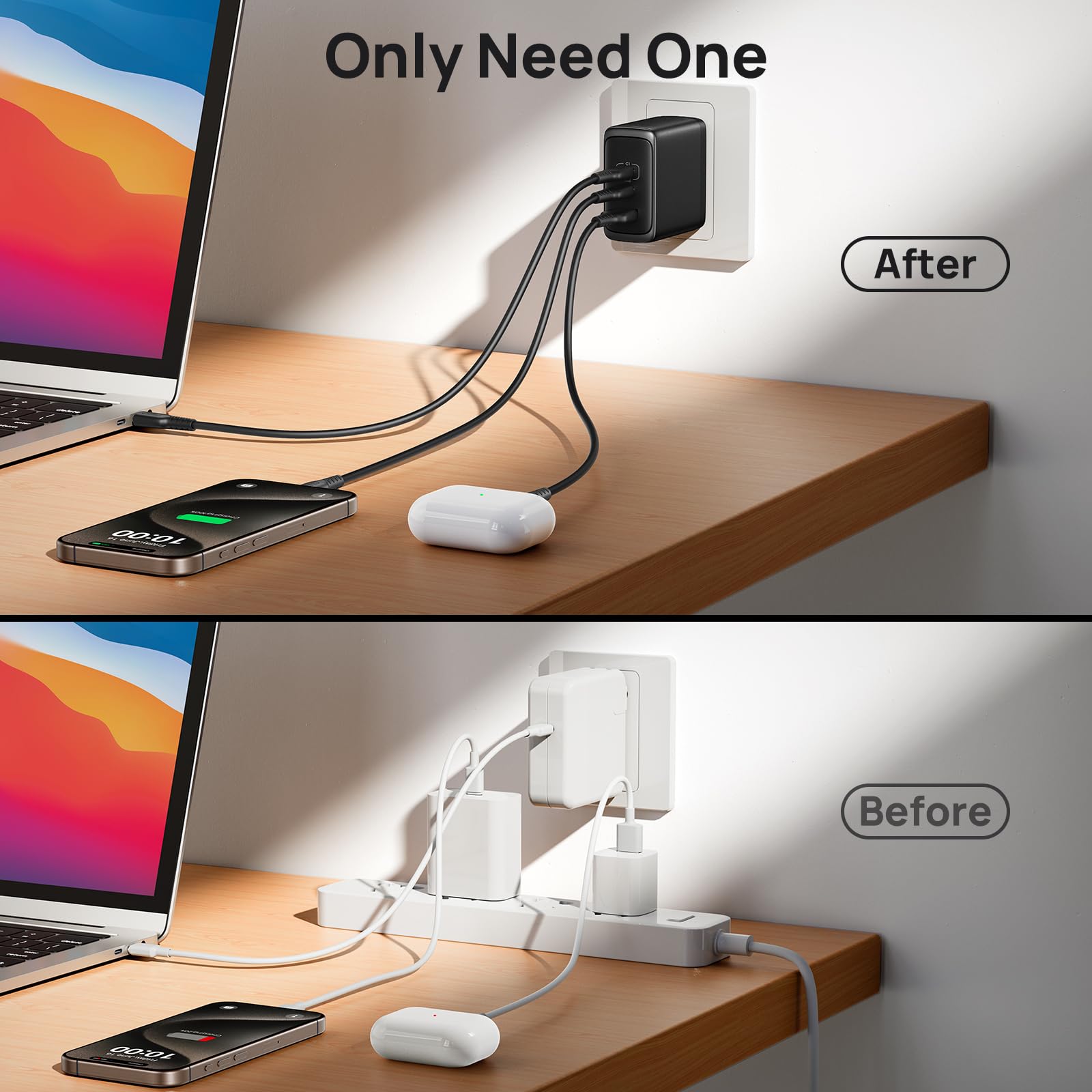 INIU 100W USB C GaN Fast Charger, 3-Port Compact Foldable Wall Charger for MacBook Pro/Air, iPad Pro, iPhone 15/Pro, Galaxy S23 - Perfect for Travel, Office & Home Charging Multiple Devices Simultaneously