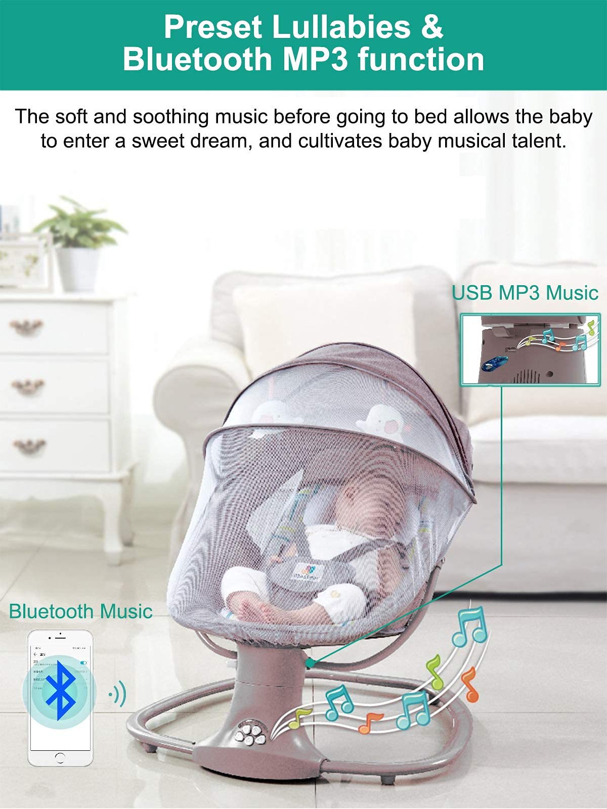 Electric Baby Swing with Bluetooth Music & 5 Speed Settings - Portable Adjustable Infant Rocker with Remote Control, Lullabies & Soothing Vibration - Perfect for Nursery, Daycare & On-the-Go Parenting (Pink)