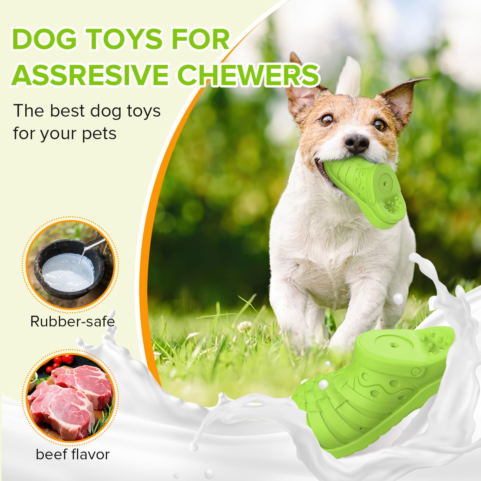 Indestructible Dog Chew Toys for Aggressive Chewers - Natural Rubber Durable Chew Toy with Beef Flavor for Large Dogs - Interactive Pet Toys to Keep Dogs Busy & Entertained - Perfect for Playtime, Training, and Anxiety Relief